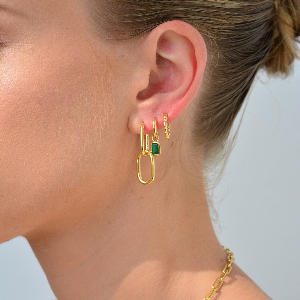 Gemme Huggie Earrings - Green Onyx