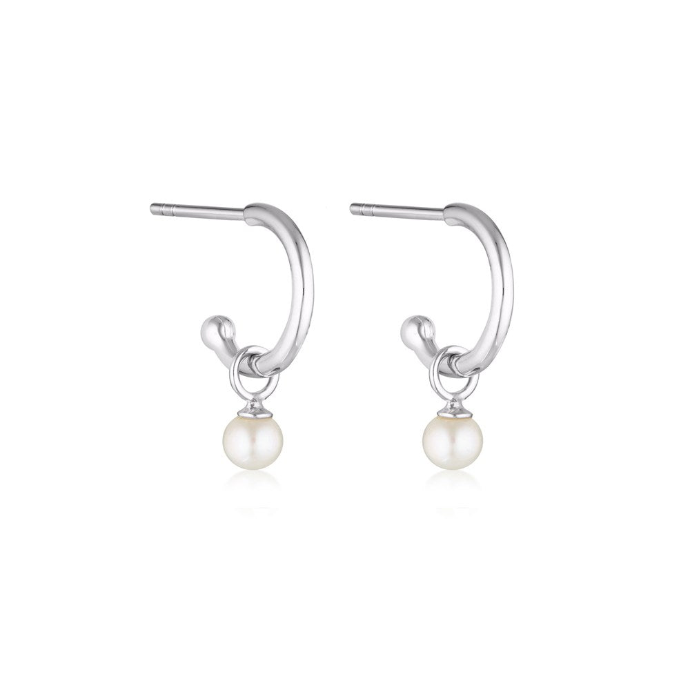 Pearl Charm Base Hoop Earrings