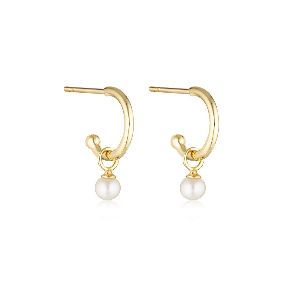 Pearl Charm Base Hoop Earrings