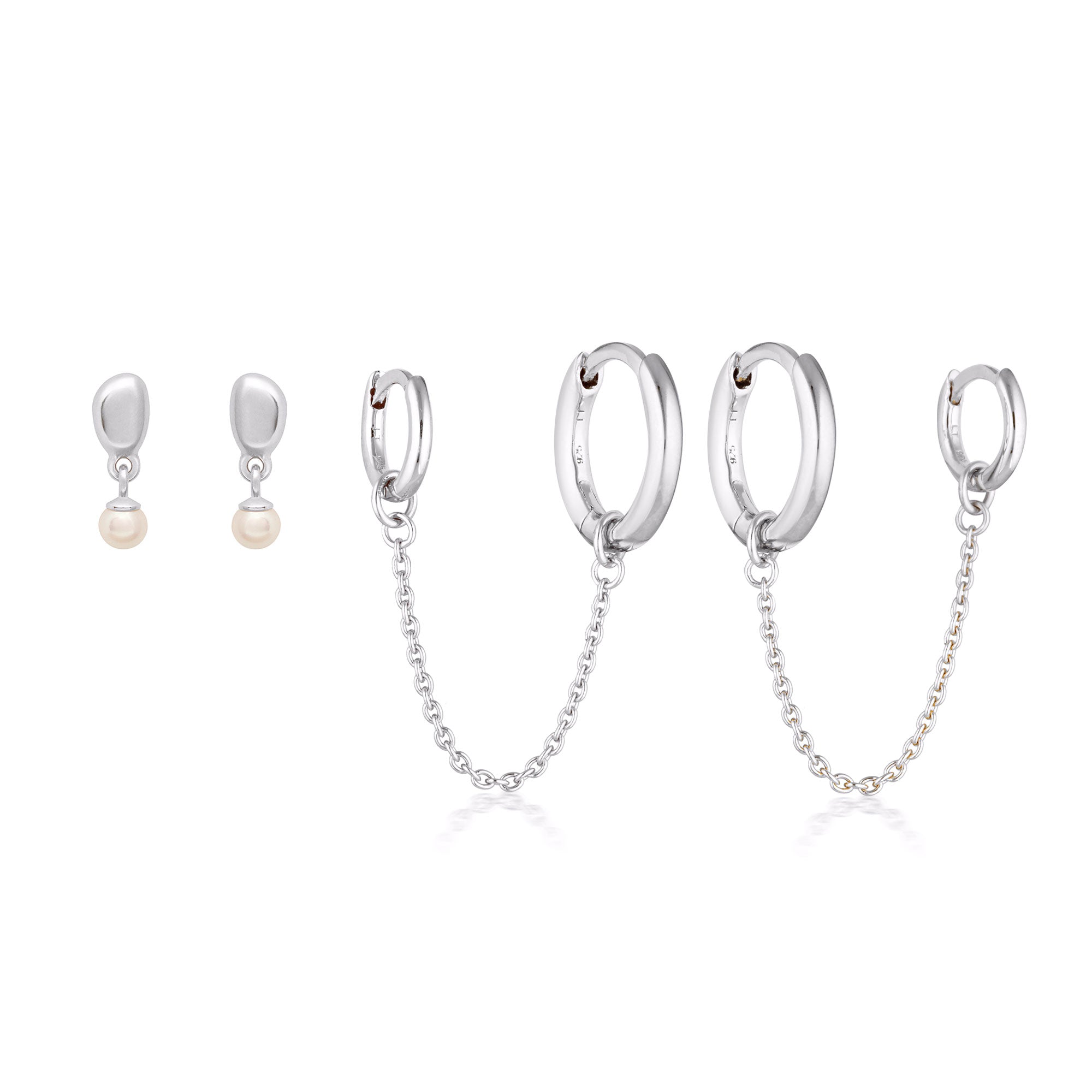 Alga Pearl Stud & Marlow Double Huggie Earrings Bundle