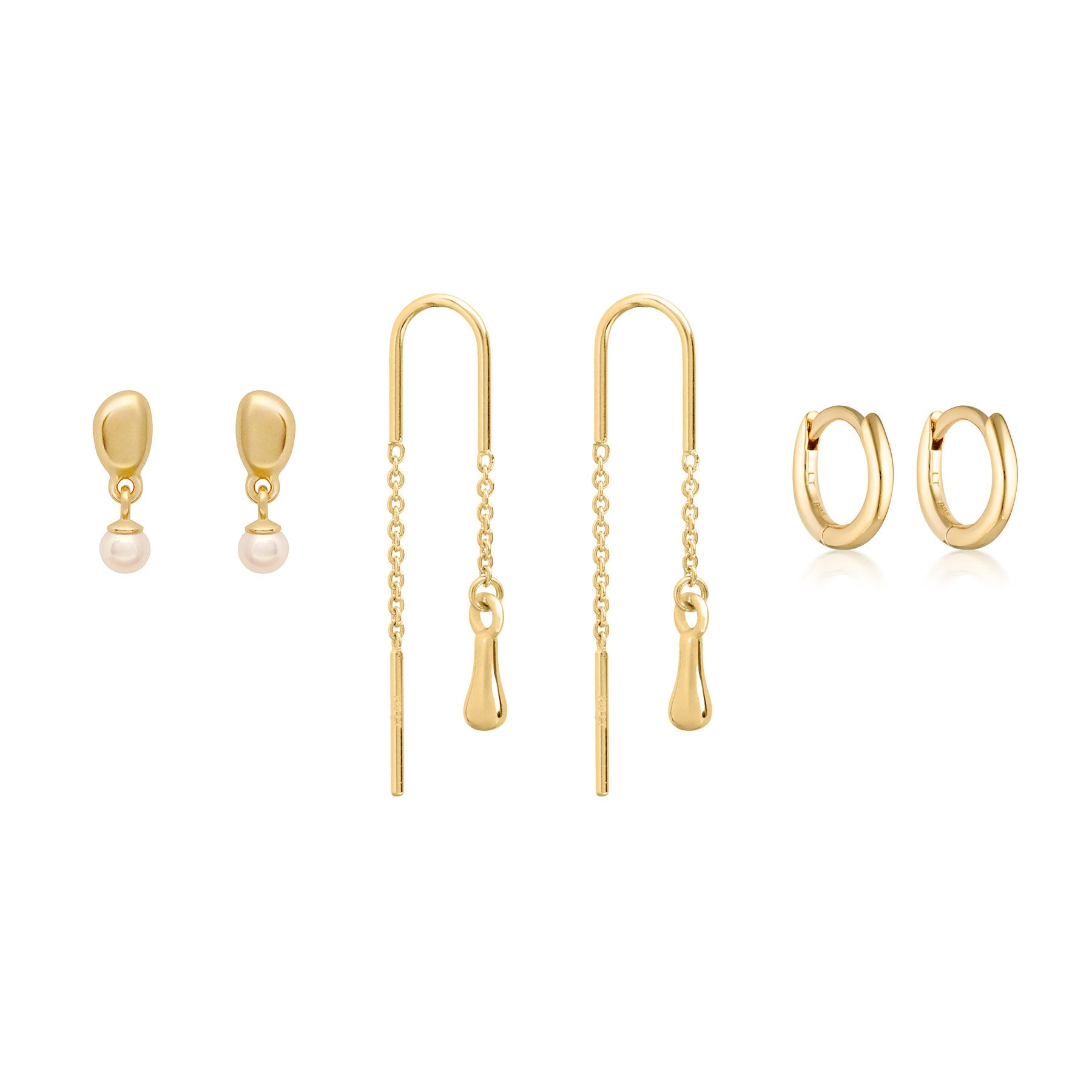 Alga Pearl, Thread & Huggie Earrings Bundle