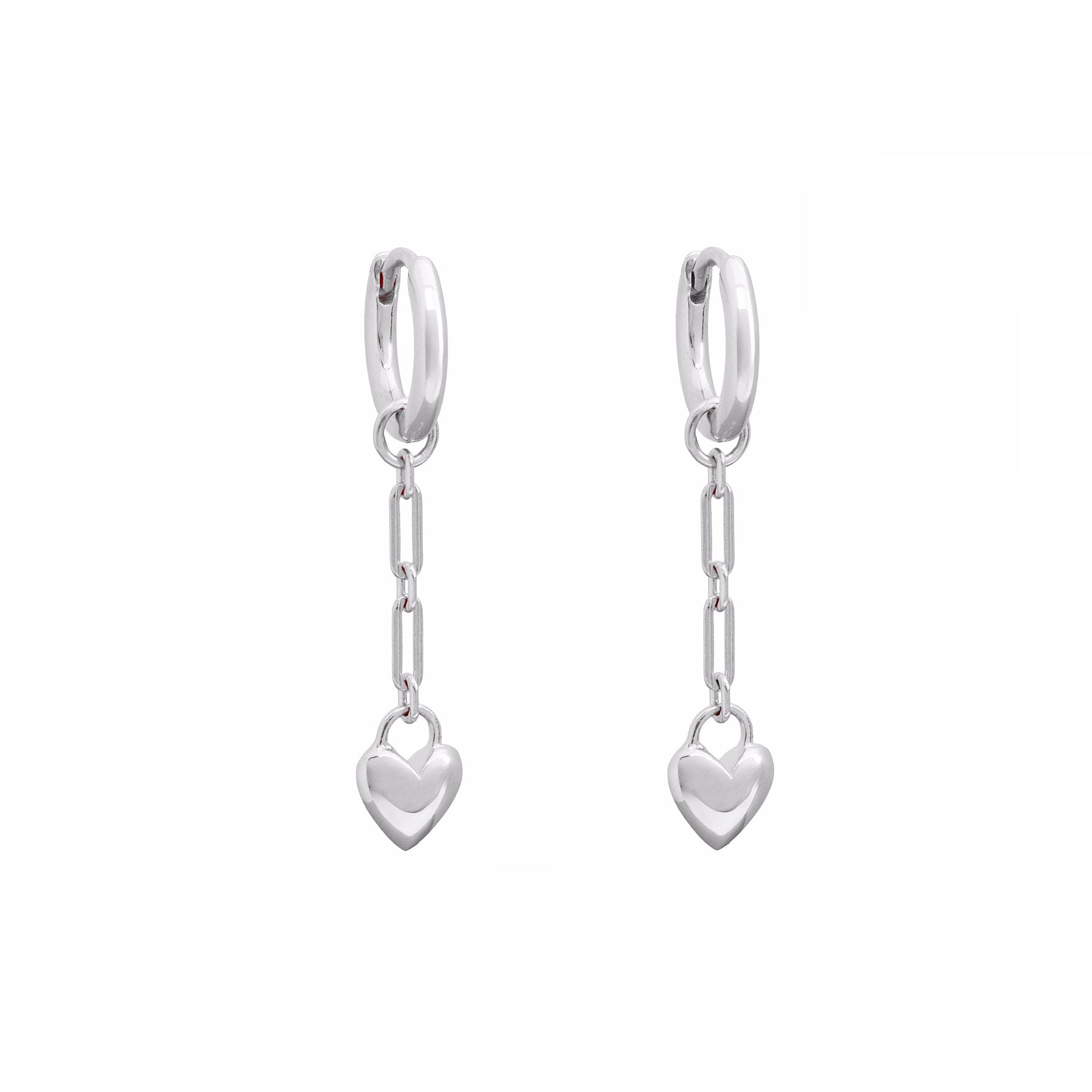Pair of silver hoop earrings with heart-shaped charms