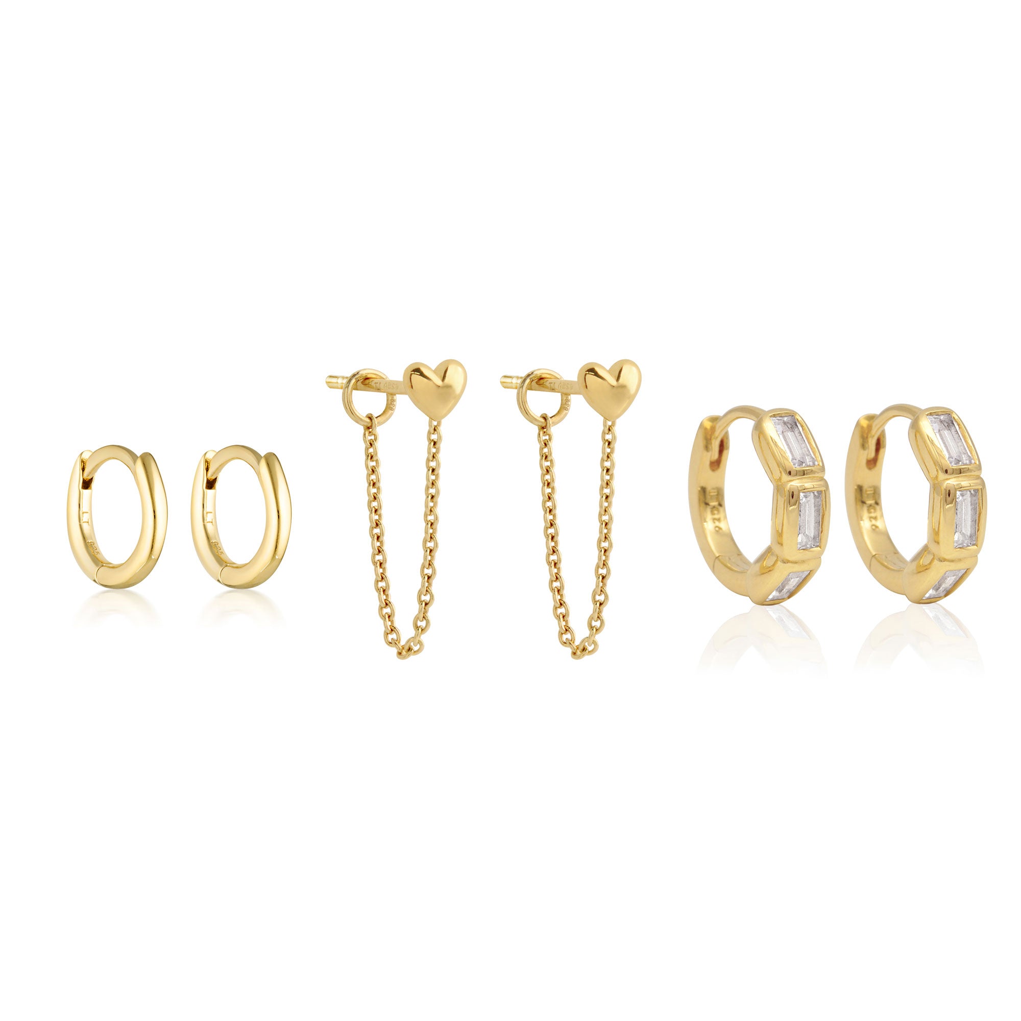 Amore Chain Stud, Mini & Calibri Huggie Earrings Bundle