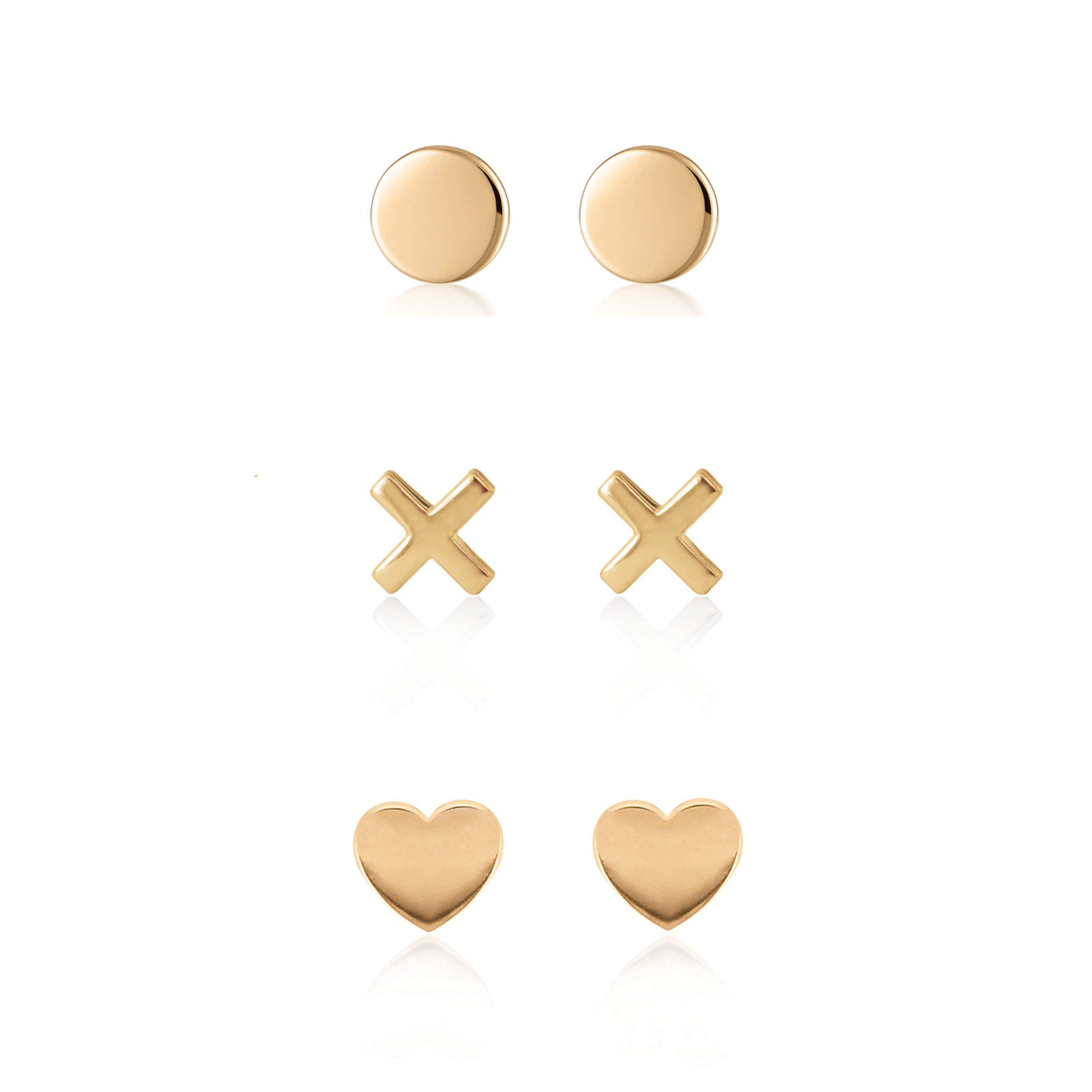 Disc, Cross & Heart Stud Earrings Bundle