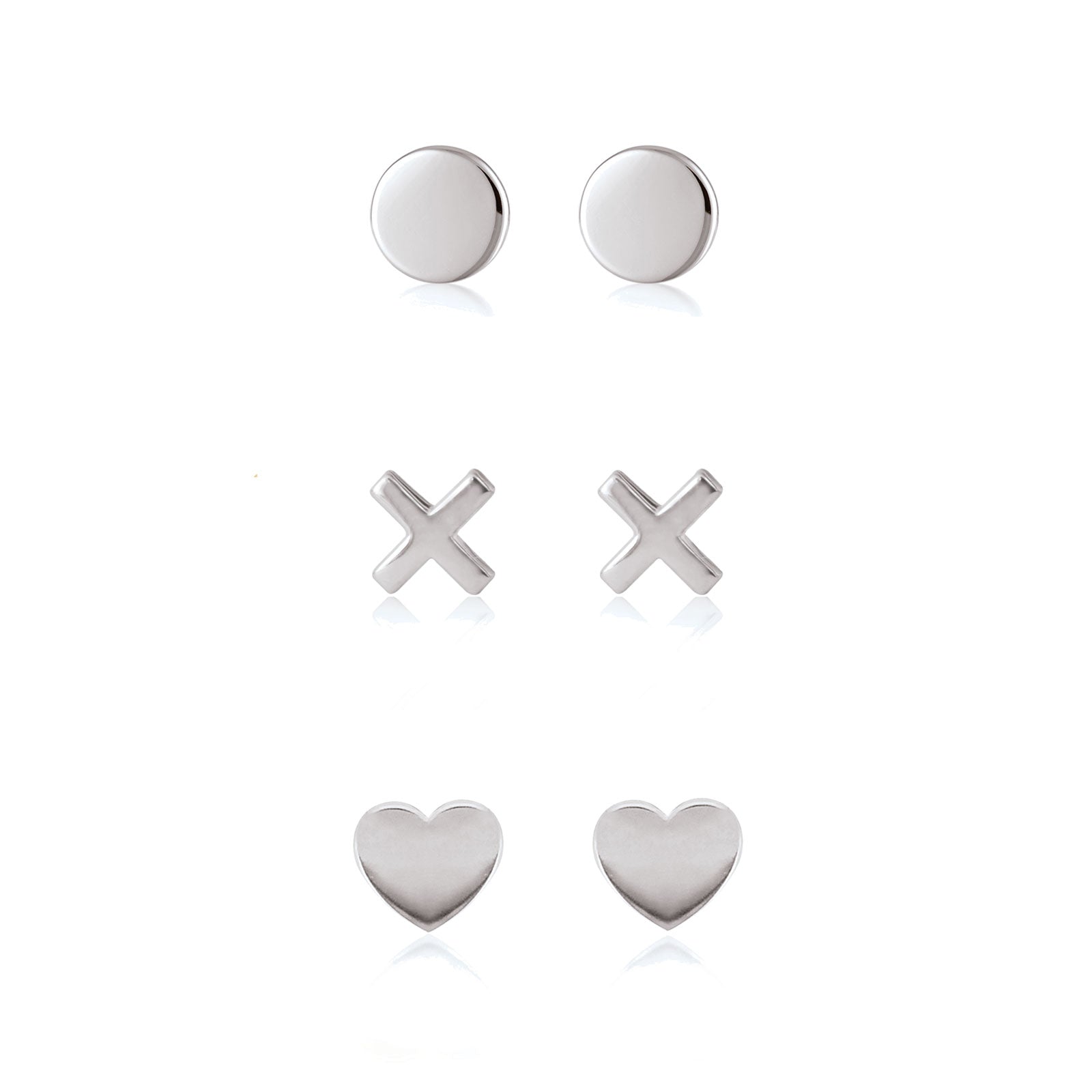 Disc, Cross & Heart Stud Earrings Bundle