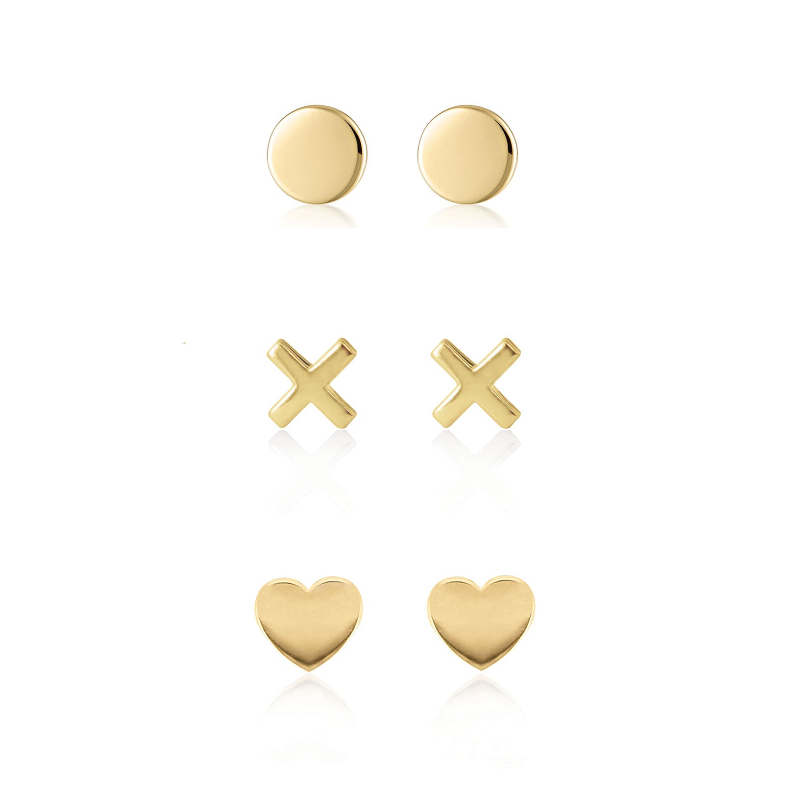 Disc, Cross & Heart Stud Earrings Bundle