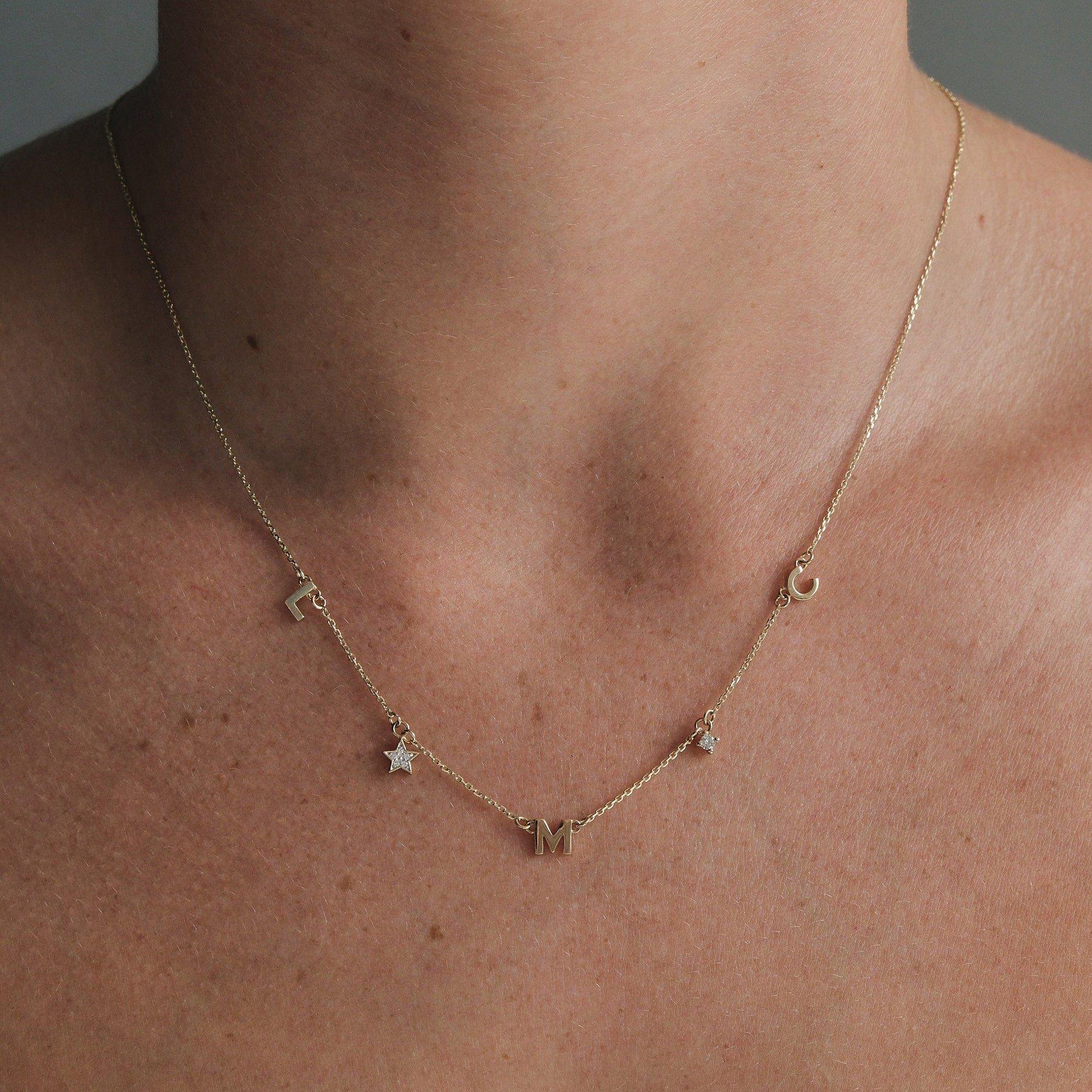 Five Letter Charm Necklace - 9k Gold