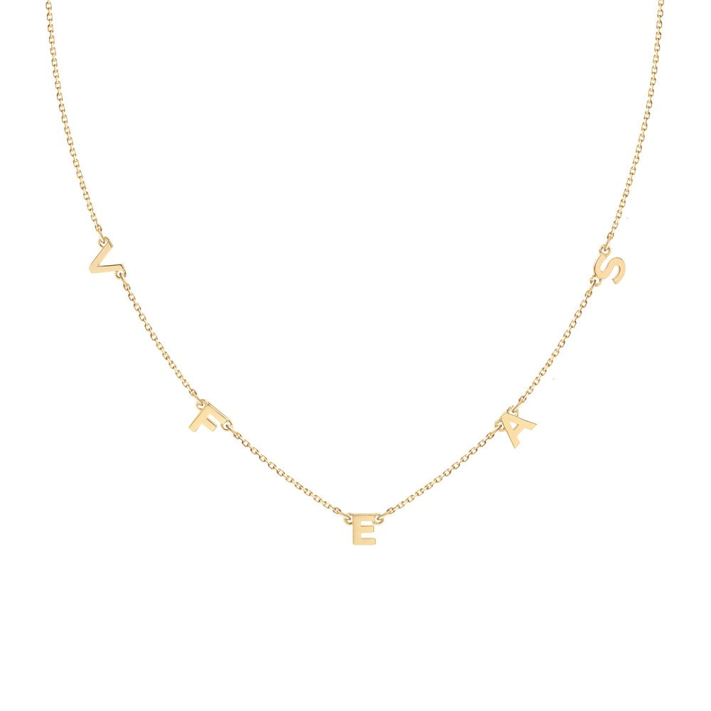 Five Letter Charm Necklace - 9k Gold