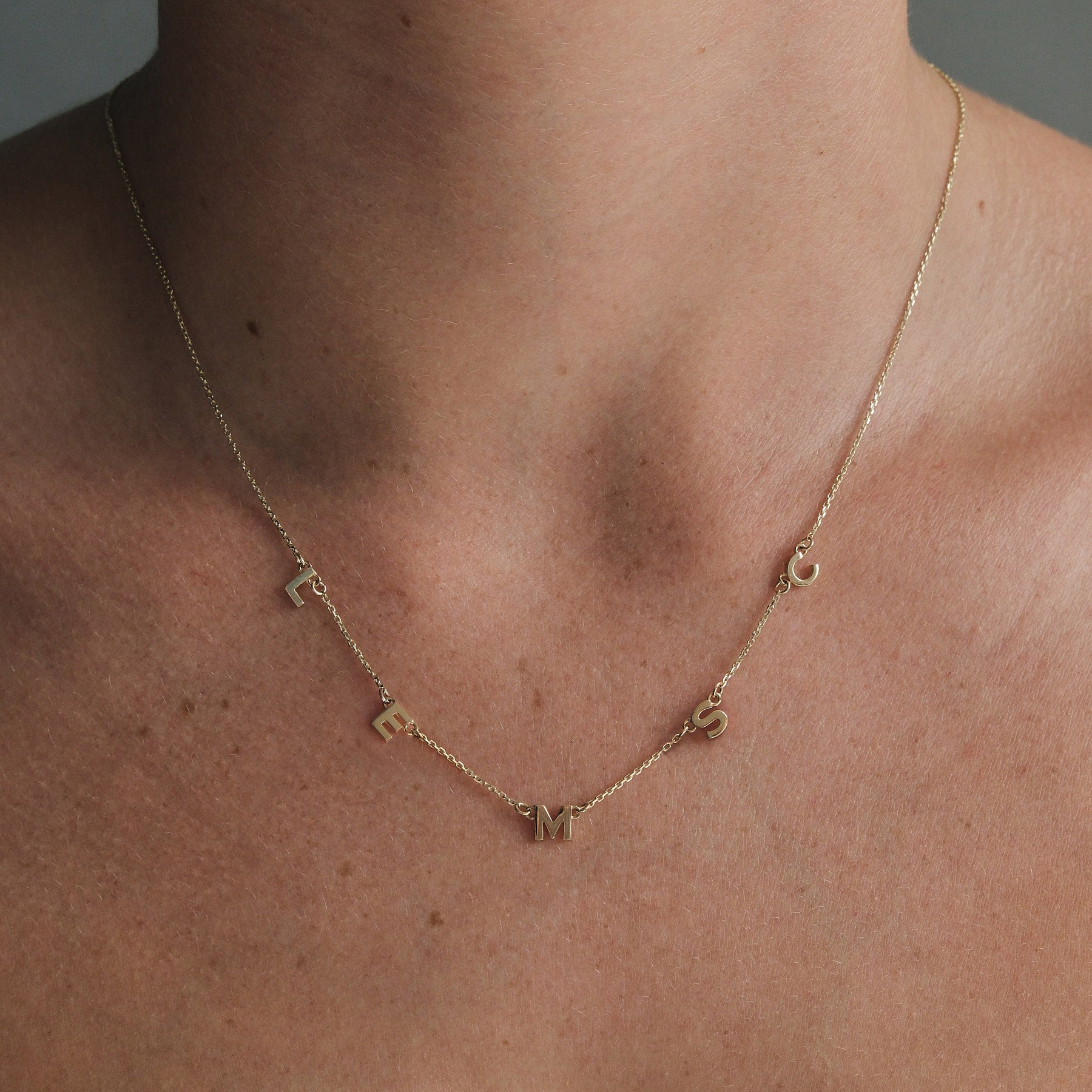 Five Letter Charm Necklace - 9k Gold