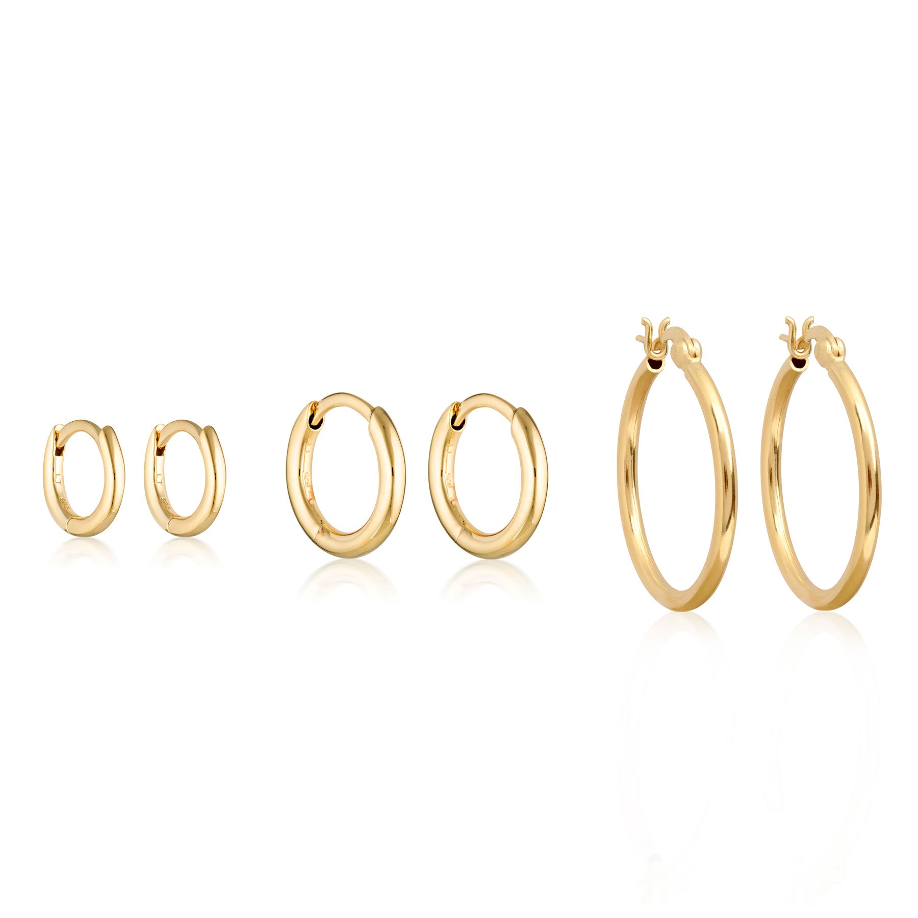 Set of 3 18k gold vermeil hoop and huggie earrings.