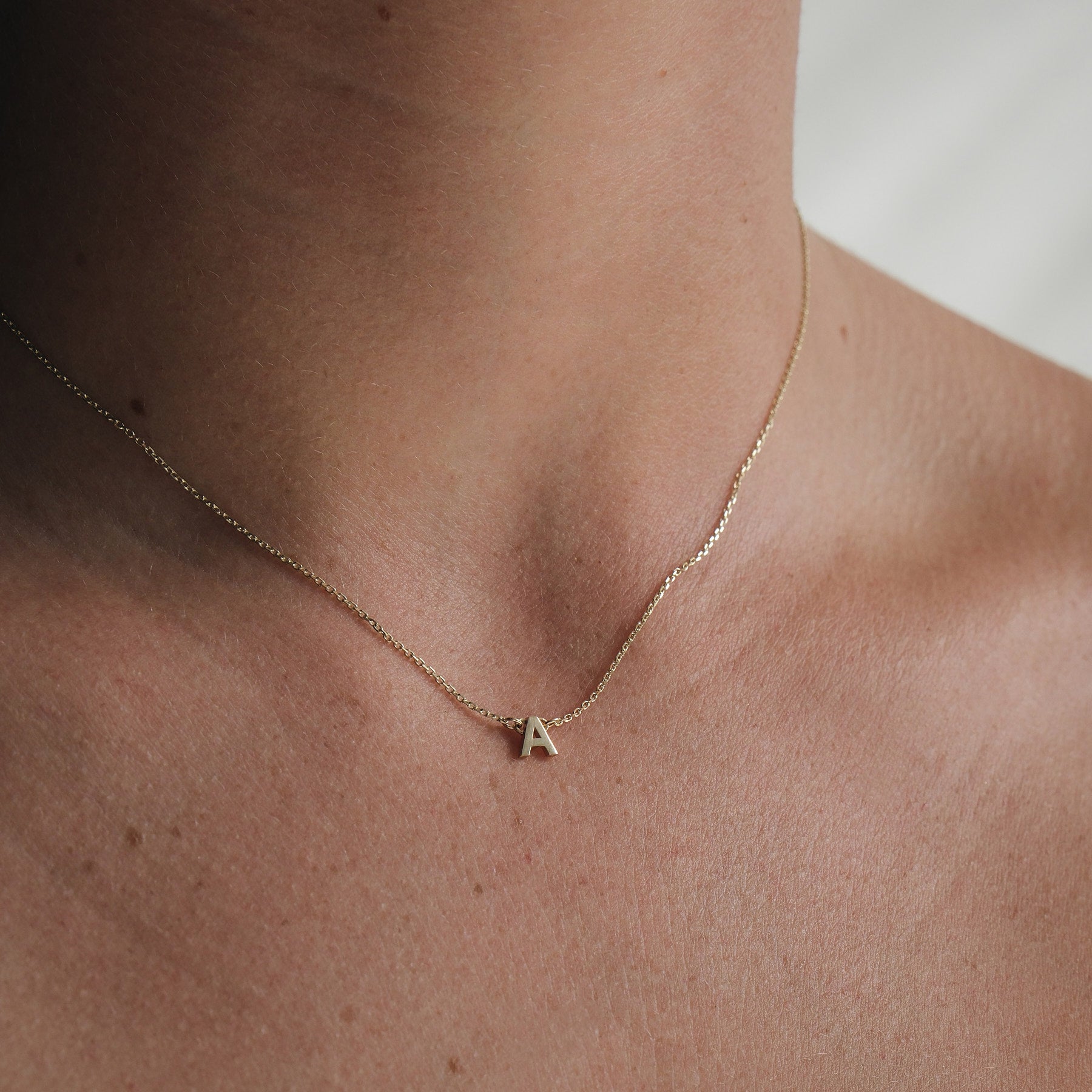 Tiny Letter Necklace - 9k Gold