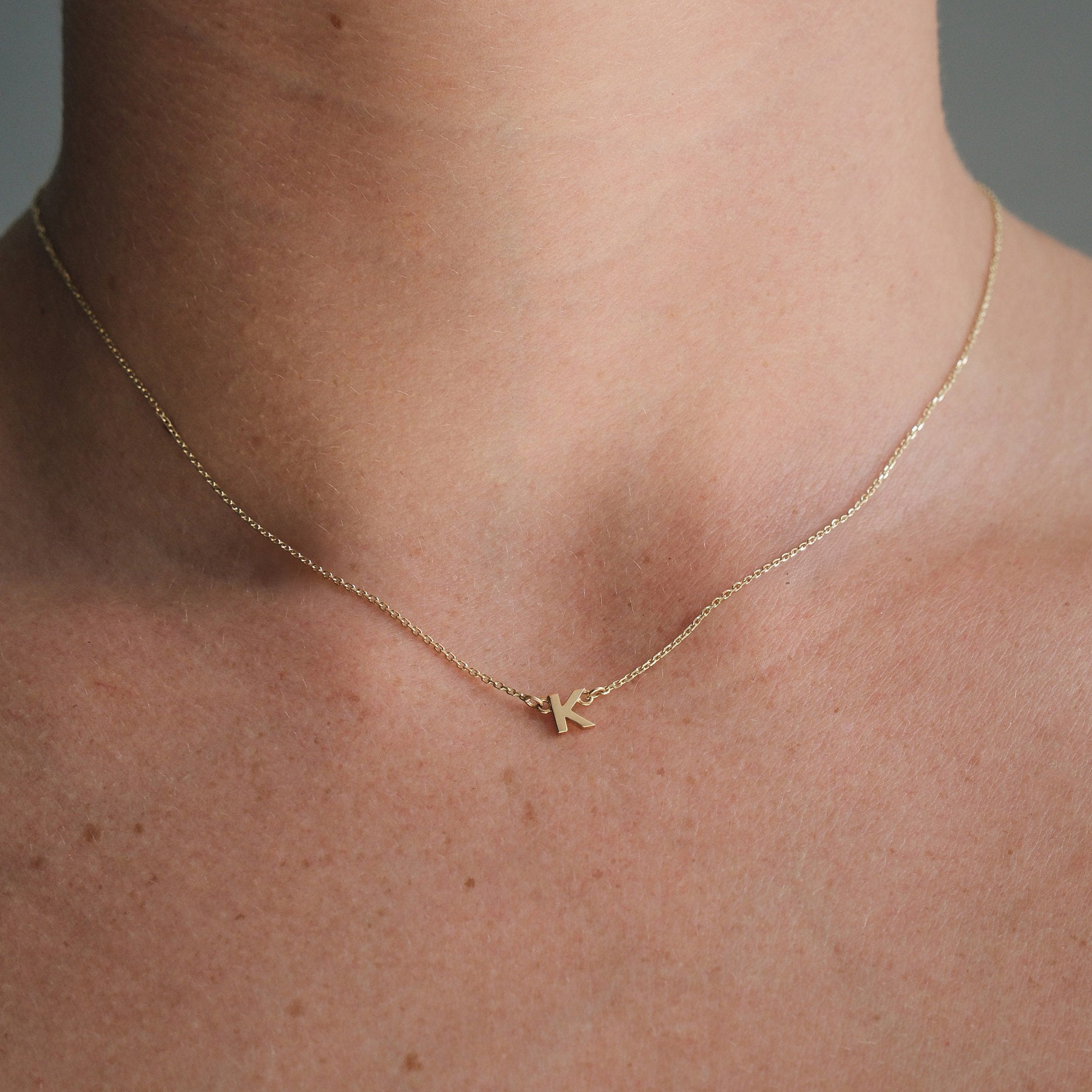 Tiny Letter Necklace - 9k Gold