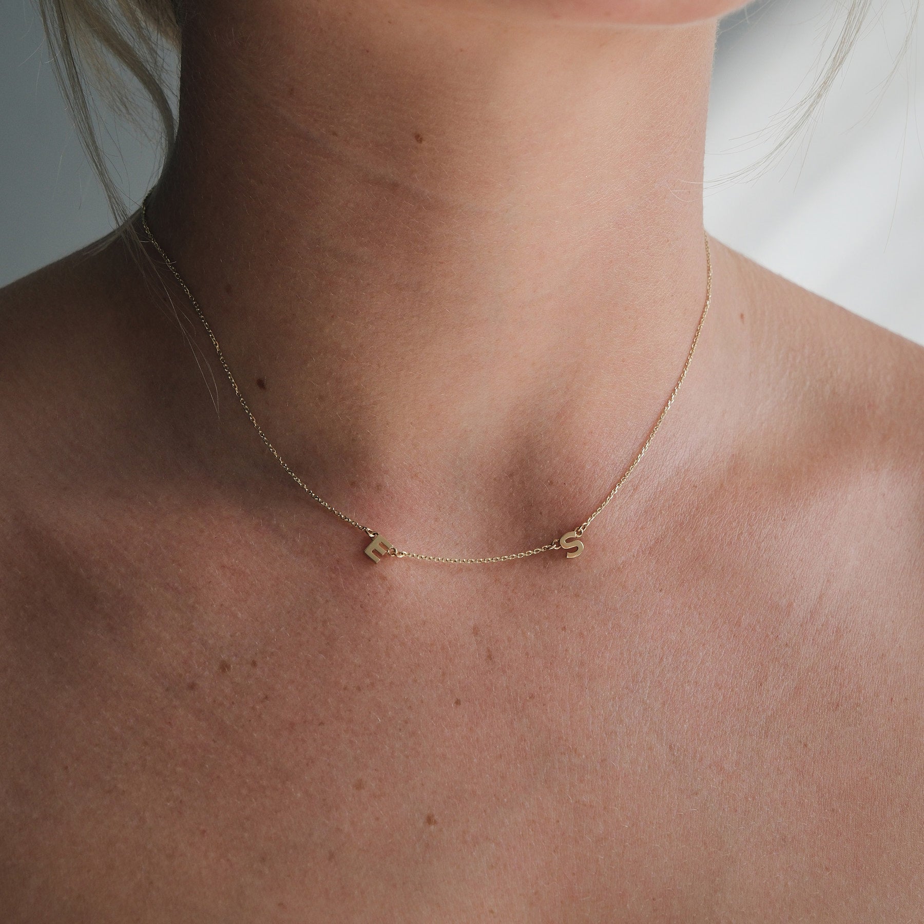 Two Letter Charm Necklace - 9k Gold