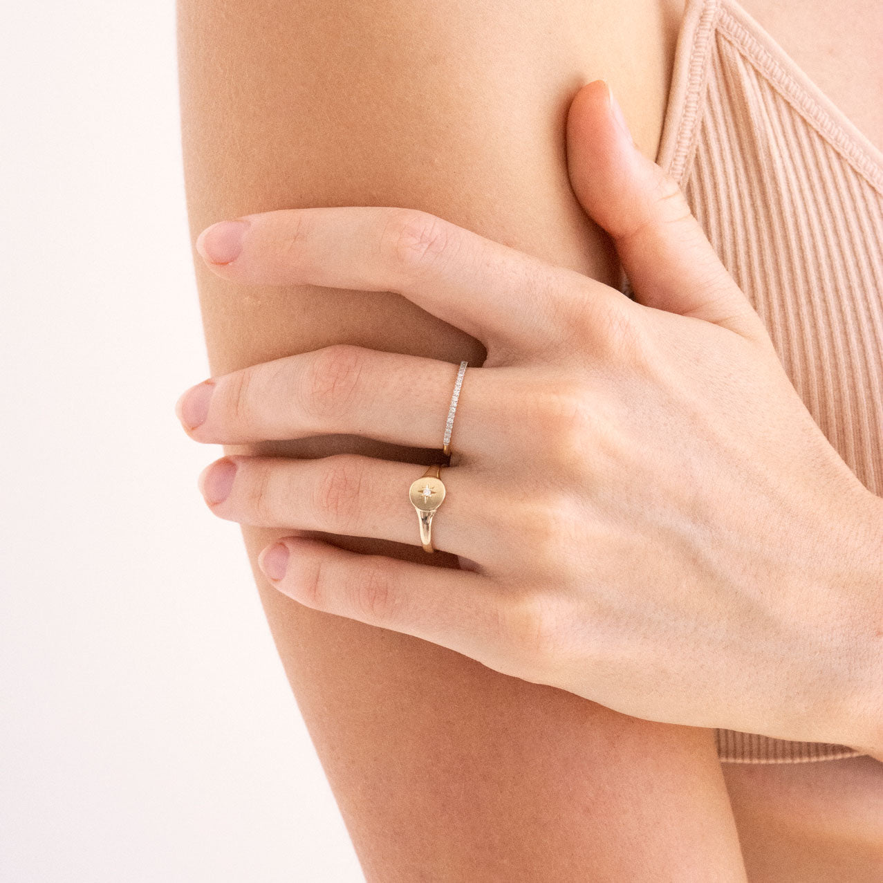 North Star Diamond Signet Ring - 9k