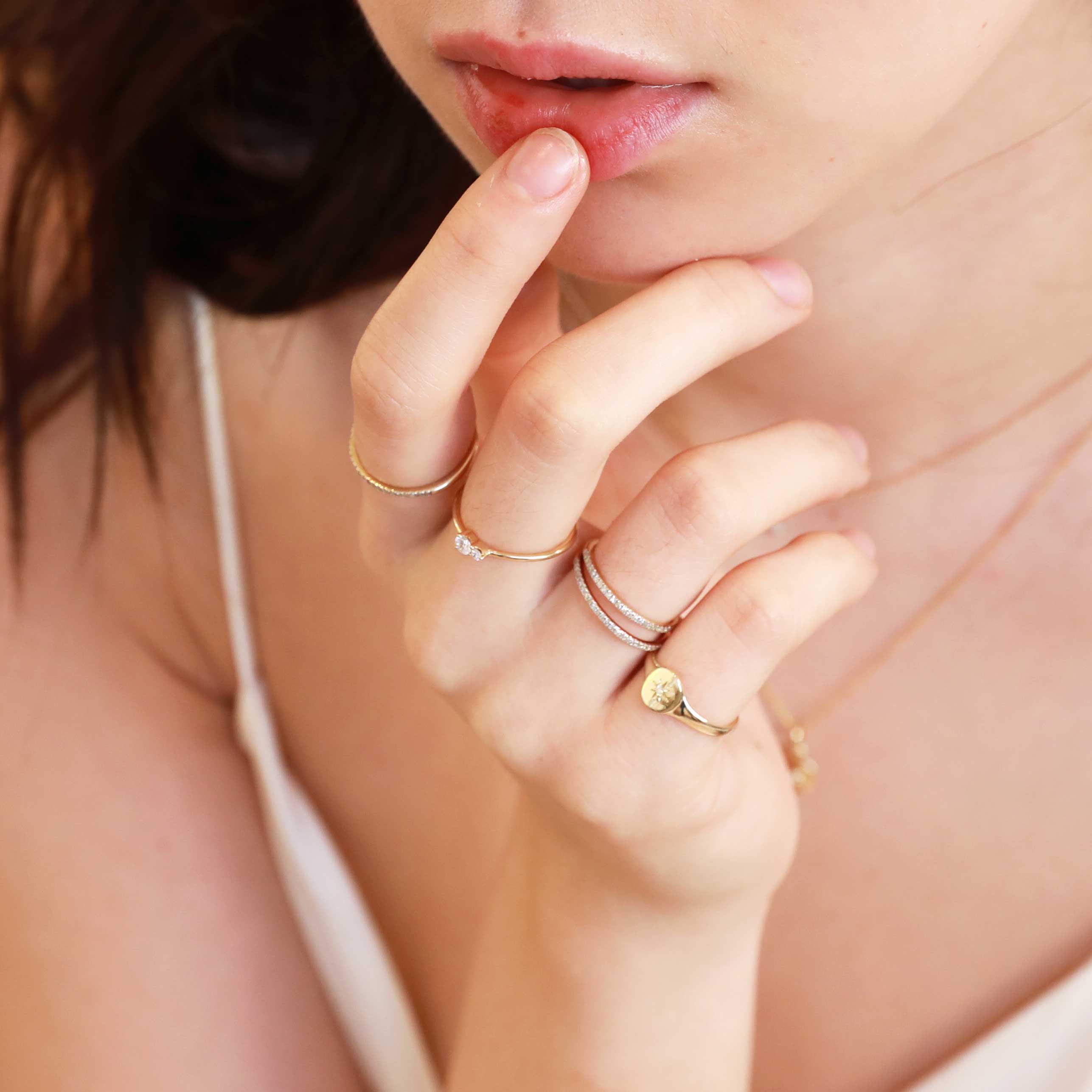 North Star Diamond Signet Ring - 9k