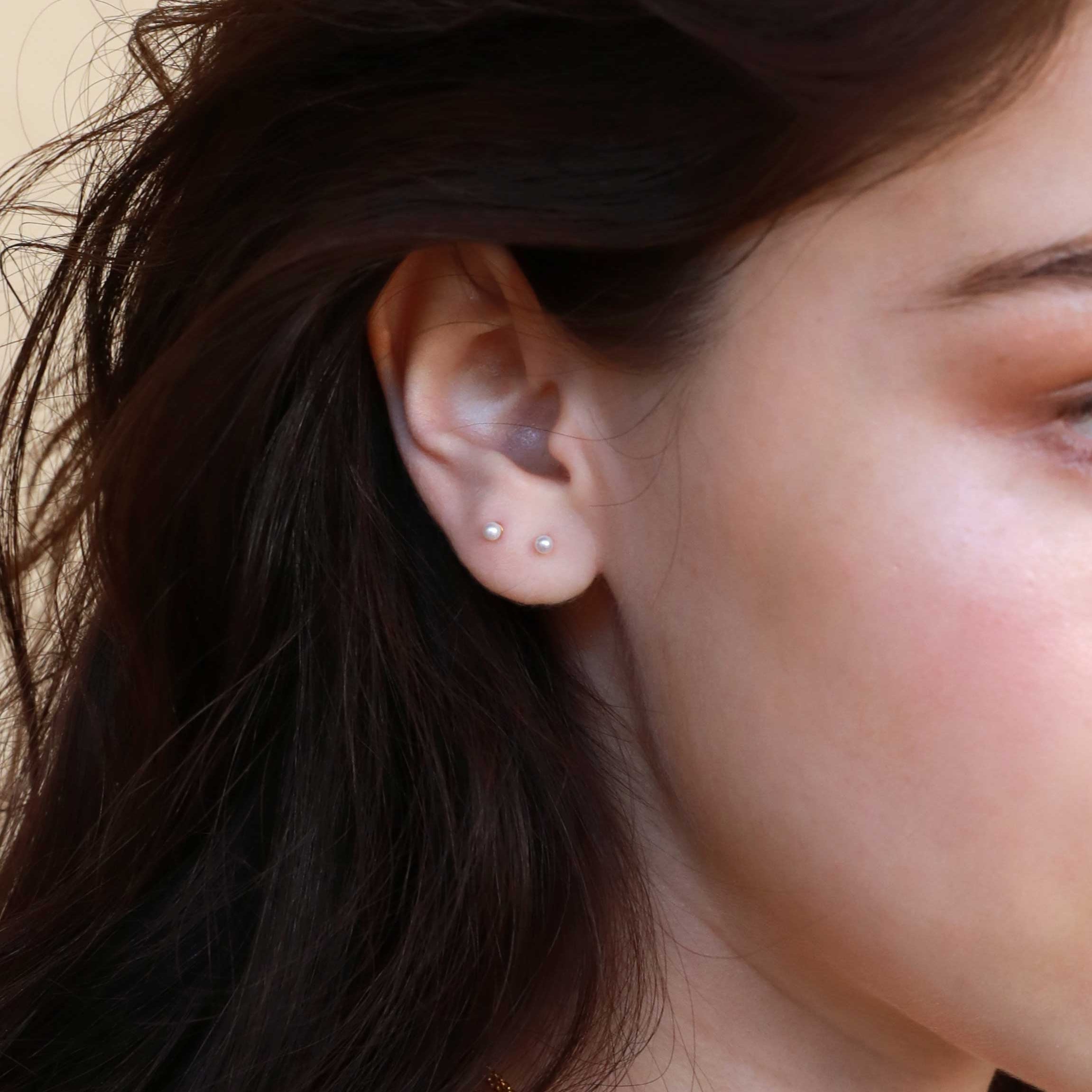 3mm Freshwater Pearl Stud Earrings Silver Campaign