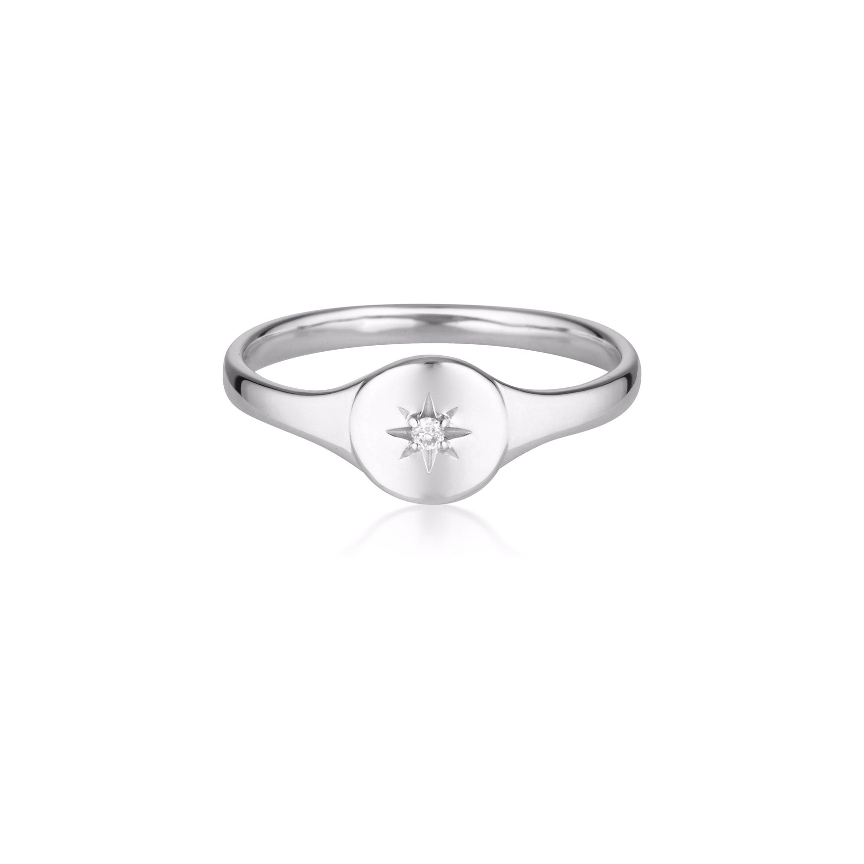 North Star Diamond Signet Ring - 9k