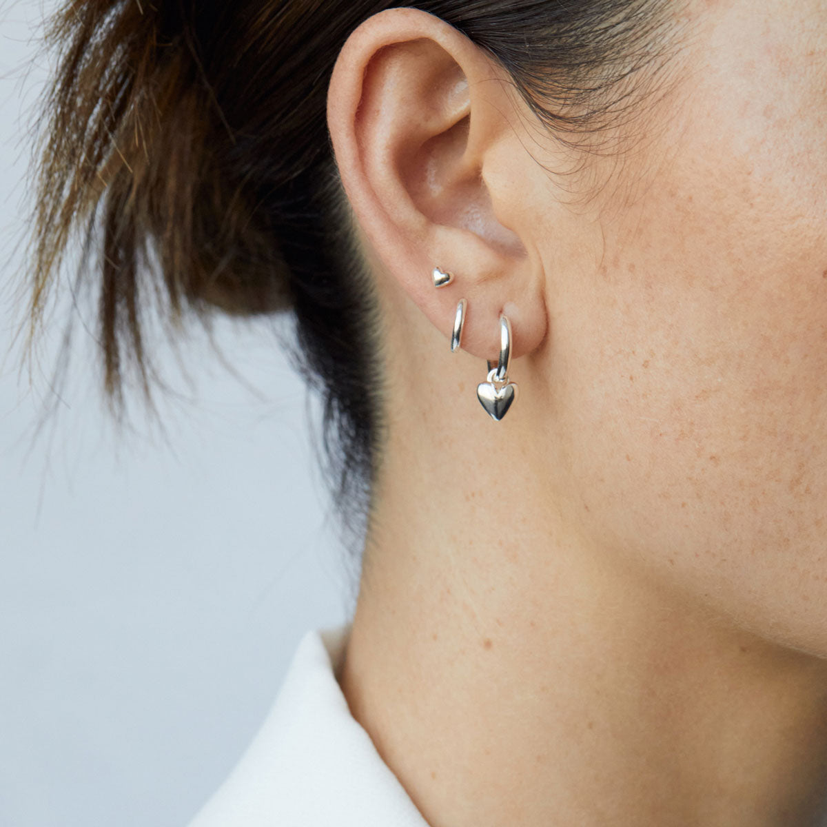 Amore Classic Huggie Earrings Silver Campaign