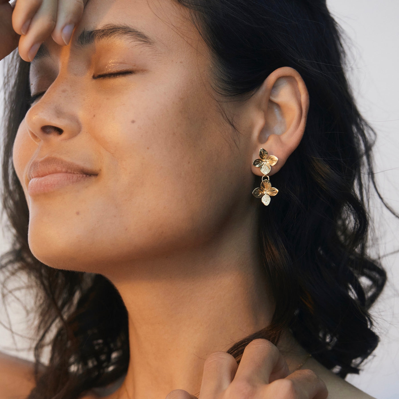 Hydrangea Double Drop Earrings Gold Campaign