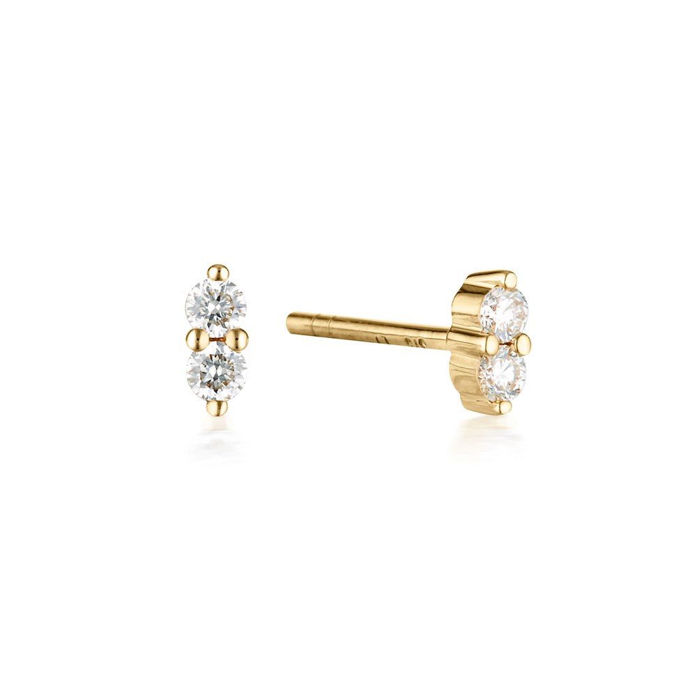 Twin Diamond Stud Earrings - 9k Solid Gold