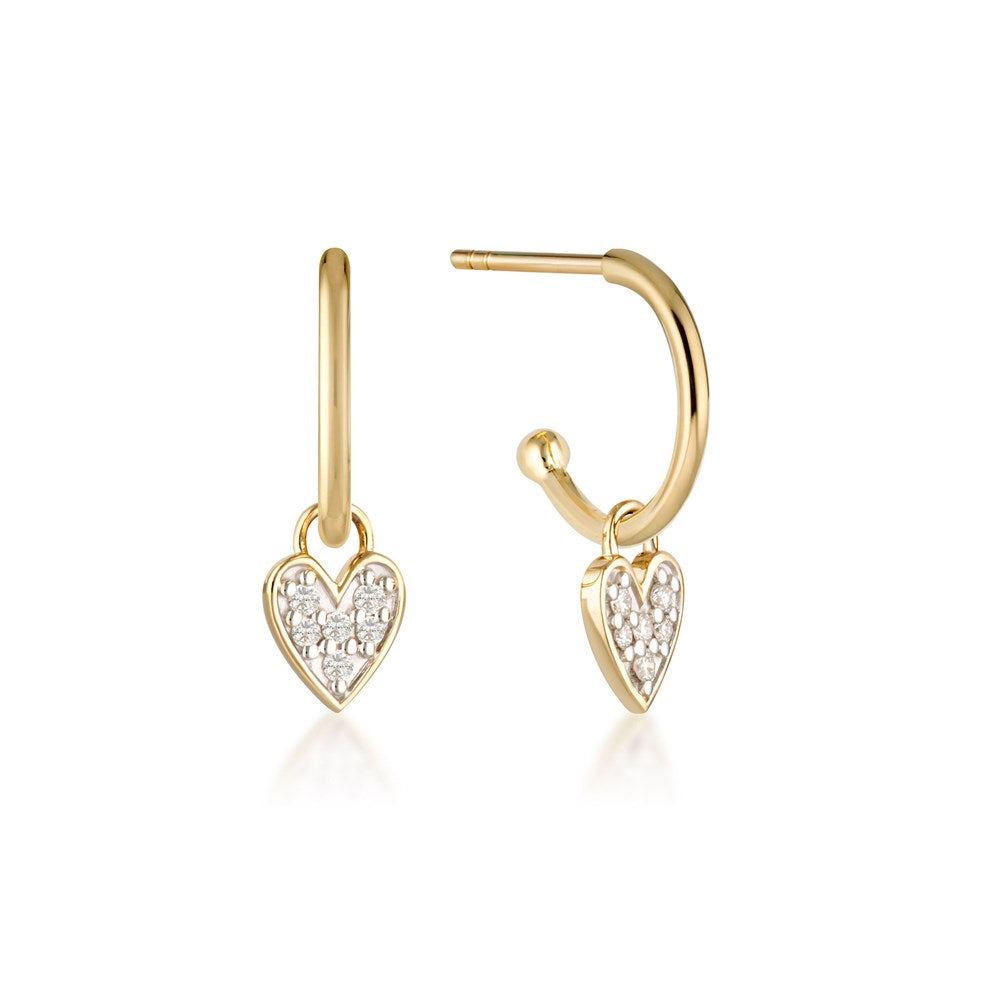 Diamond Heart Hoop Earrings - 9k Solid Gold