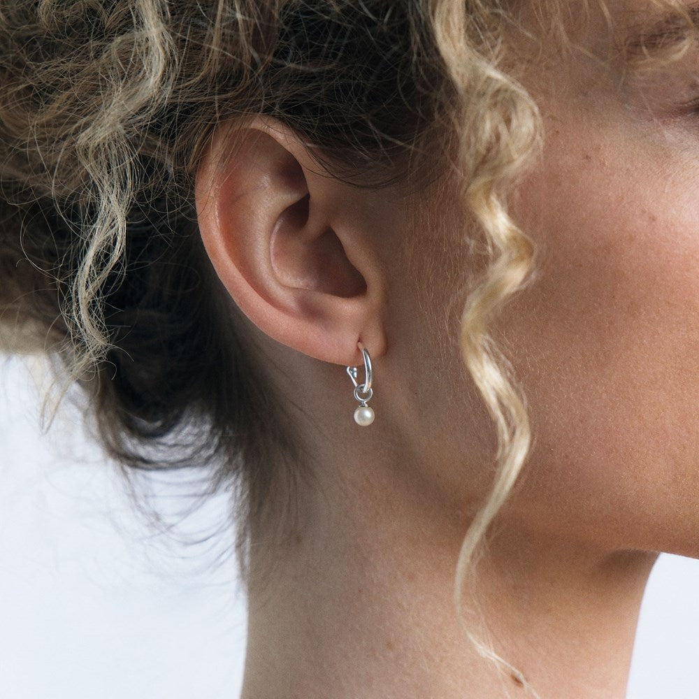 Pearl Charm Base Hoop Earrings