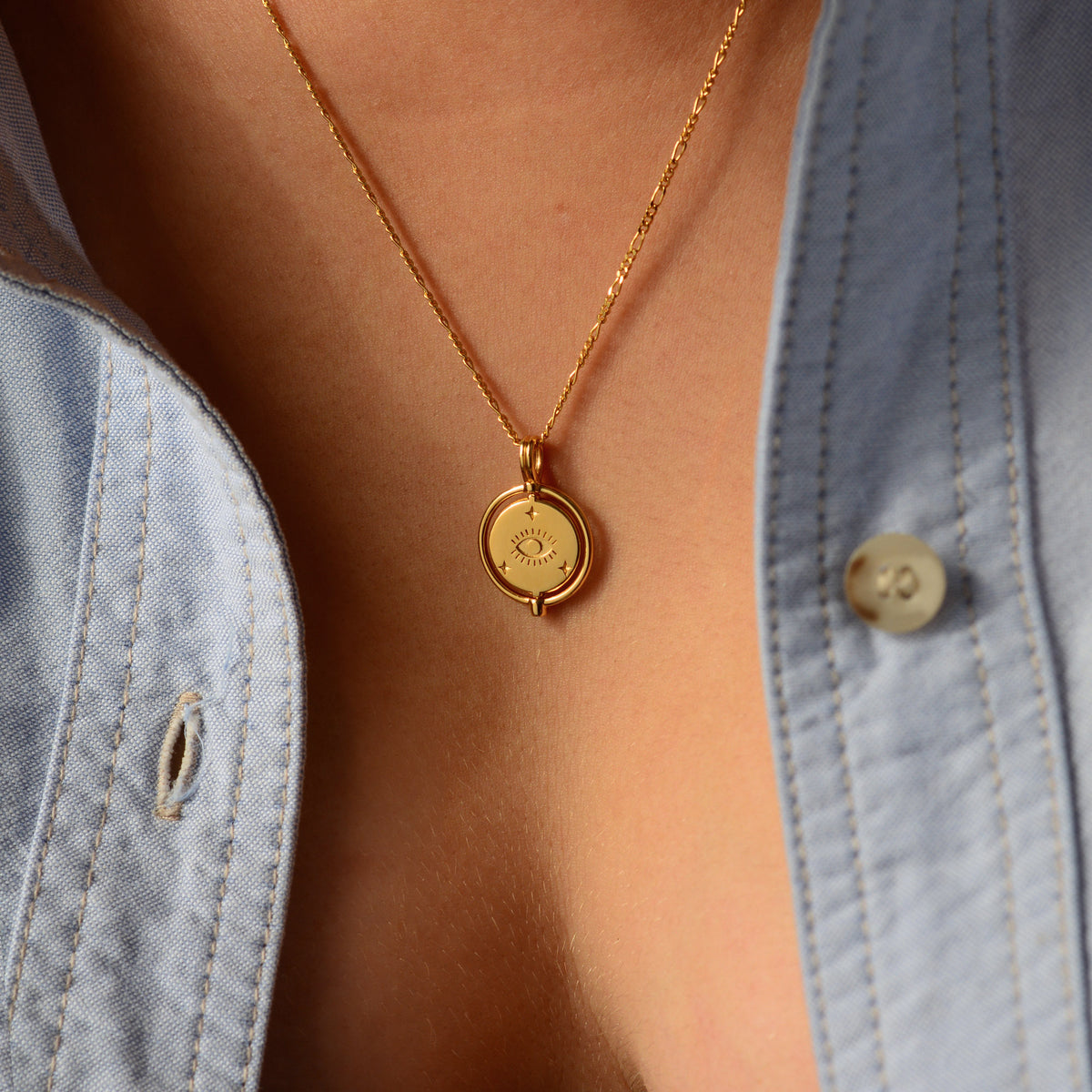 Protection Amulet Necklace - Figaro Chain