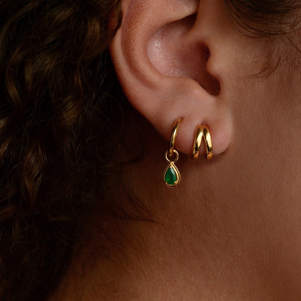 Reverie Charm Hoop Earrings - Green Onyx