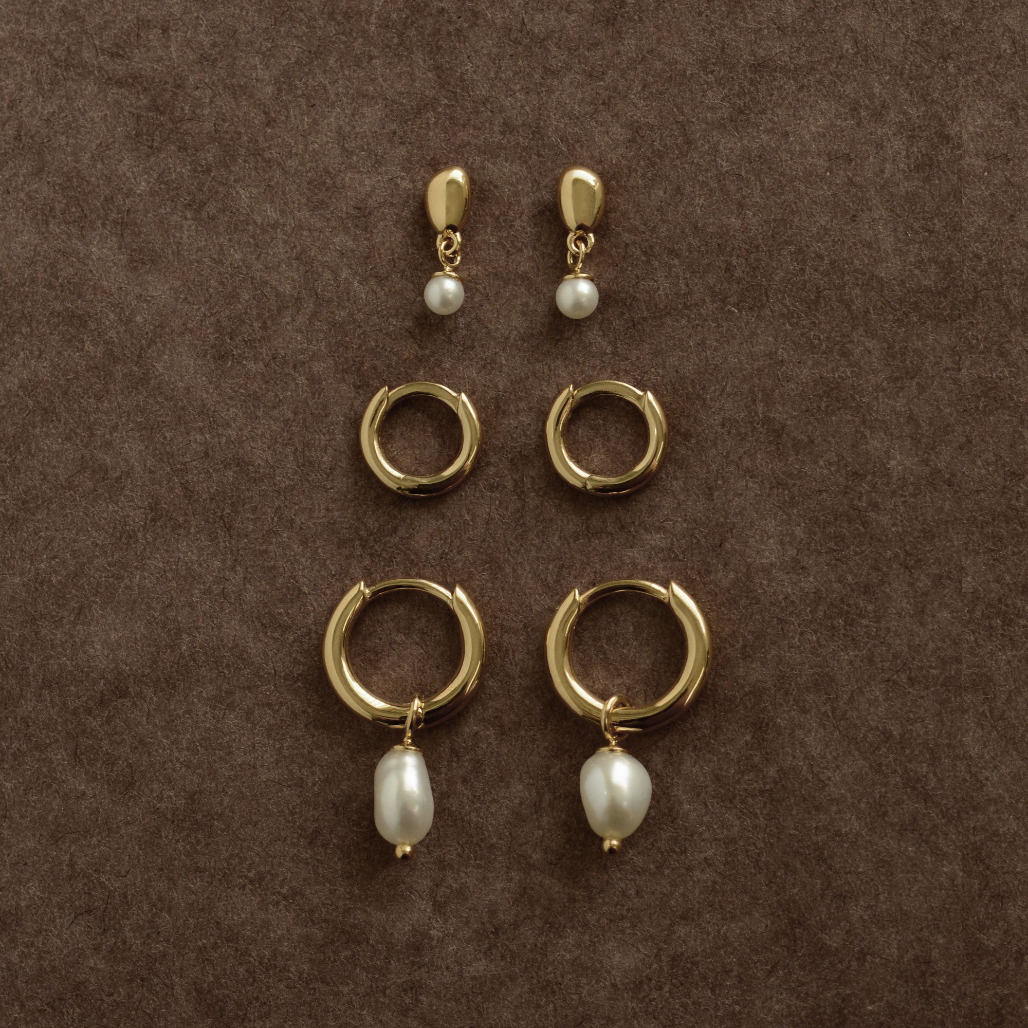 Alga Pearl Stud, Mini & Classic Pearl Huggie Earrings Bundle