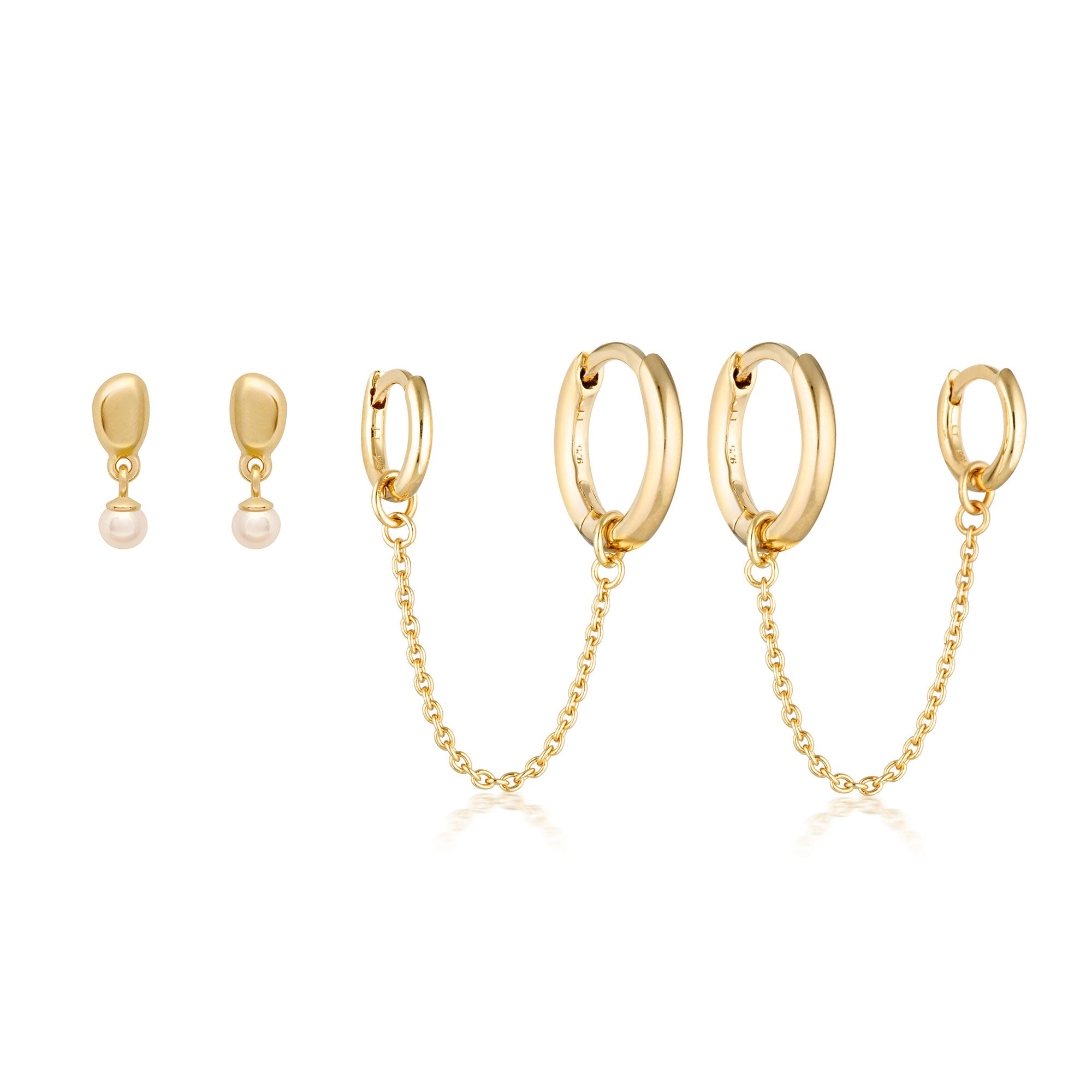 Alga Pearl Stud & Marlow Double Huggie Earrings Bundle