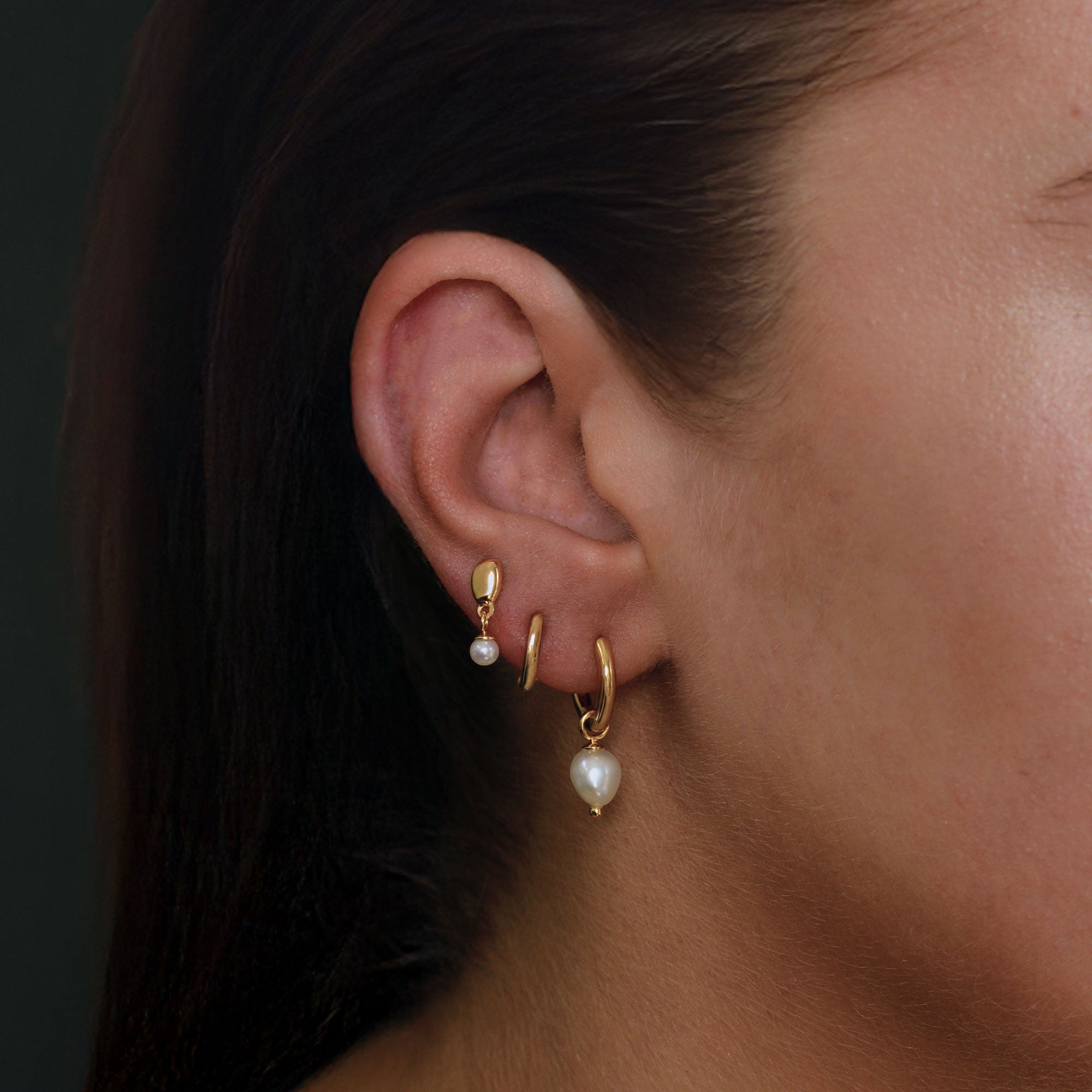 Alga Pearl Stud, Mini & Classic Pearl Huggie Earrings Bundle