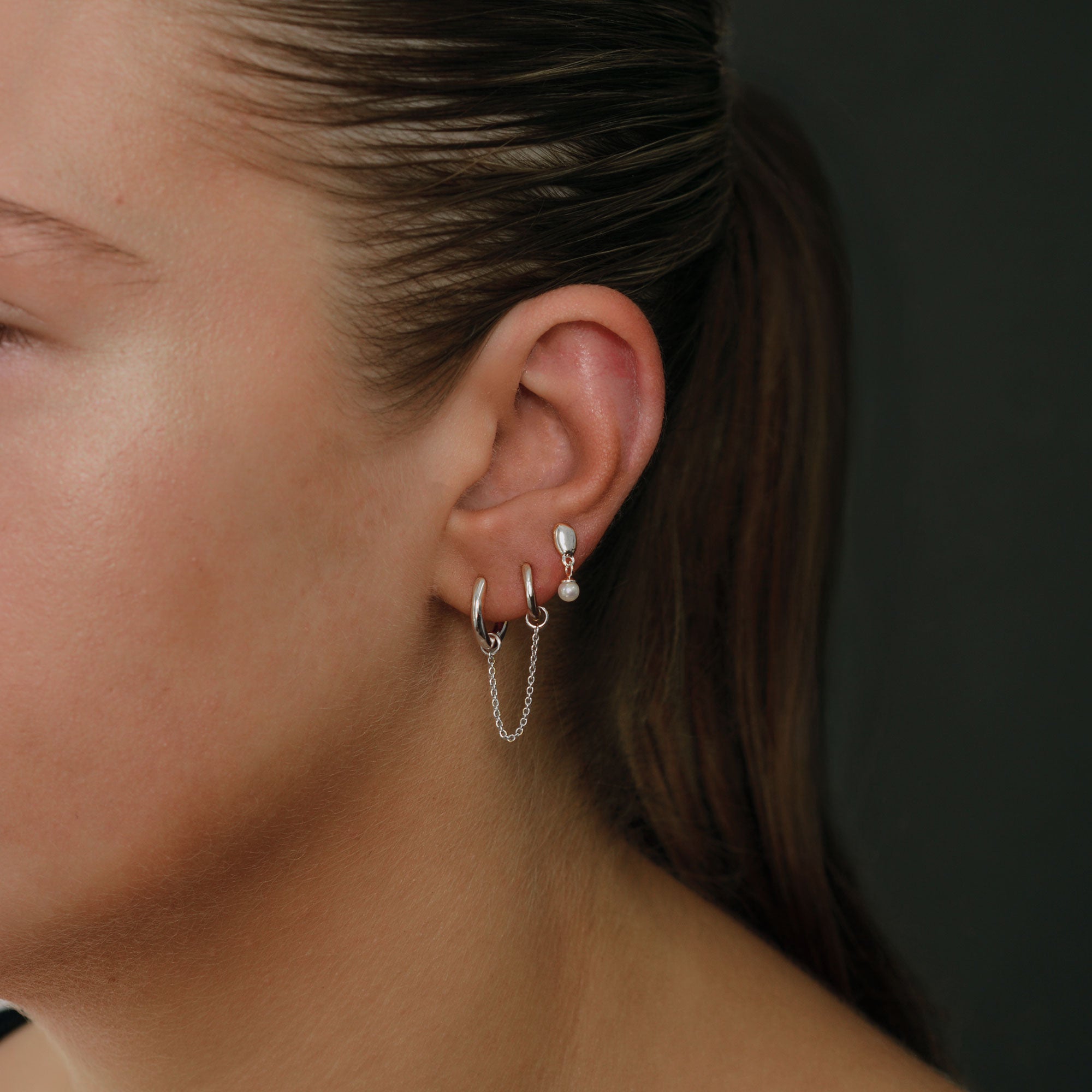 Alga Pearl Stud & Marlow Double Huggie Earrings Bundle