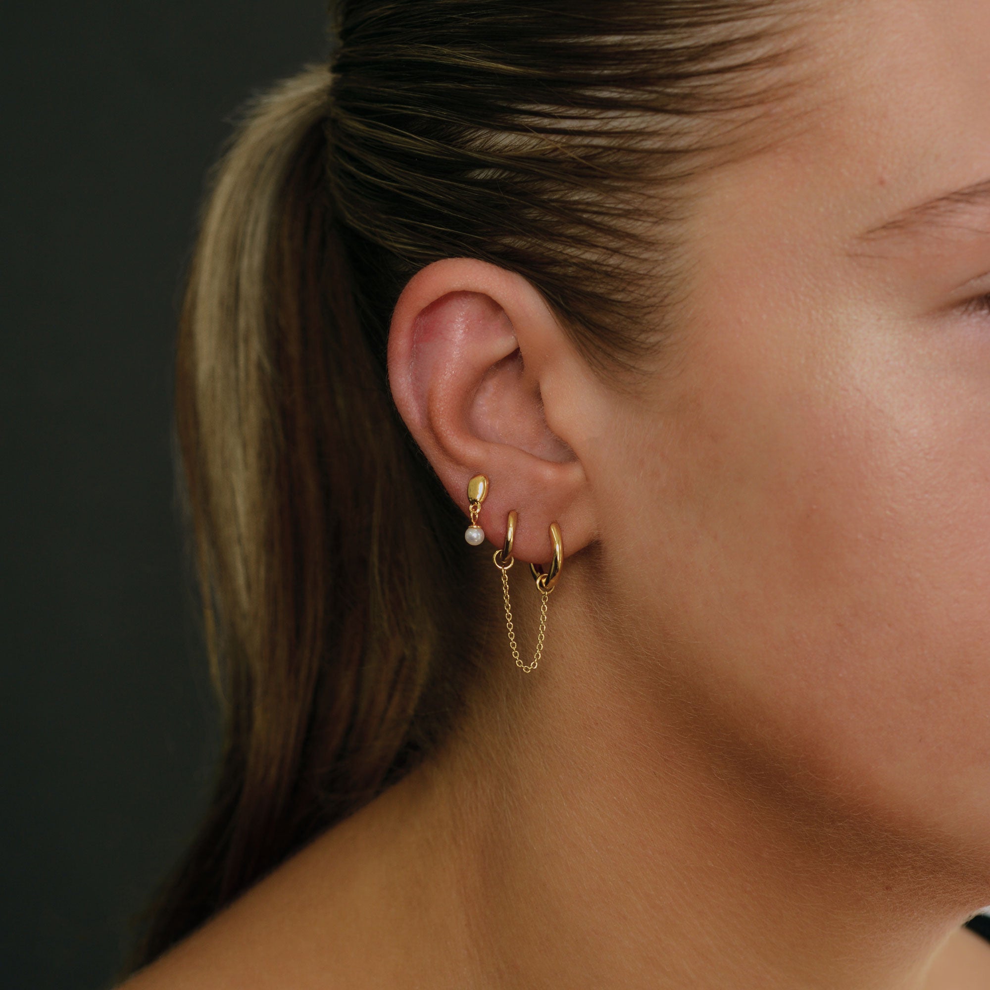Alga Pearl Stud & Marlow Double Huggie Earrings Bundle