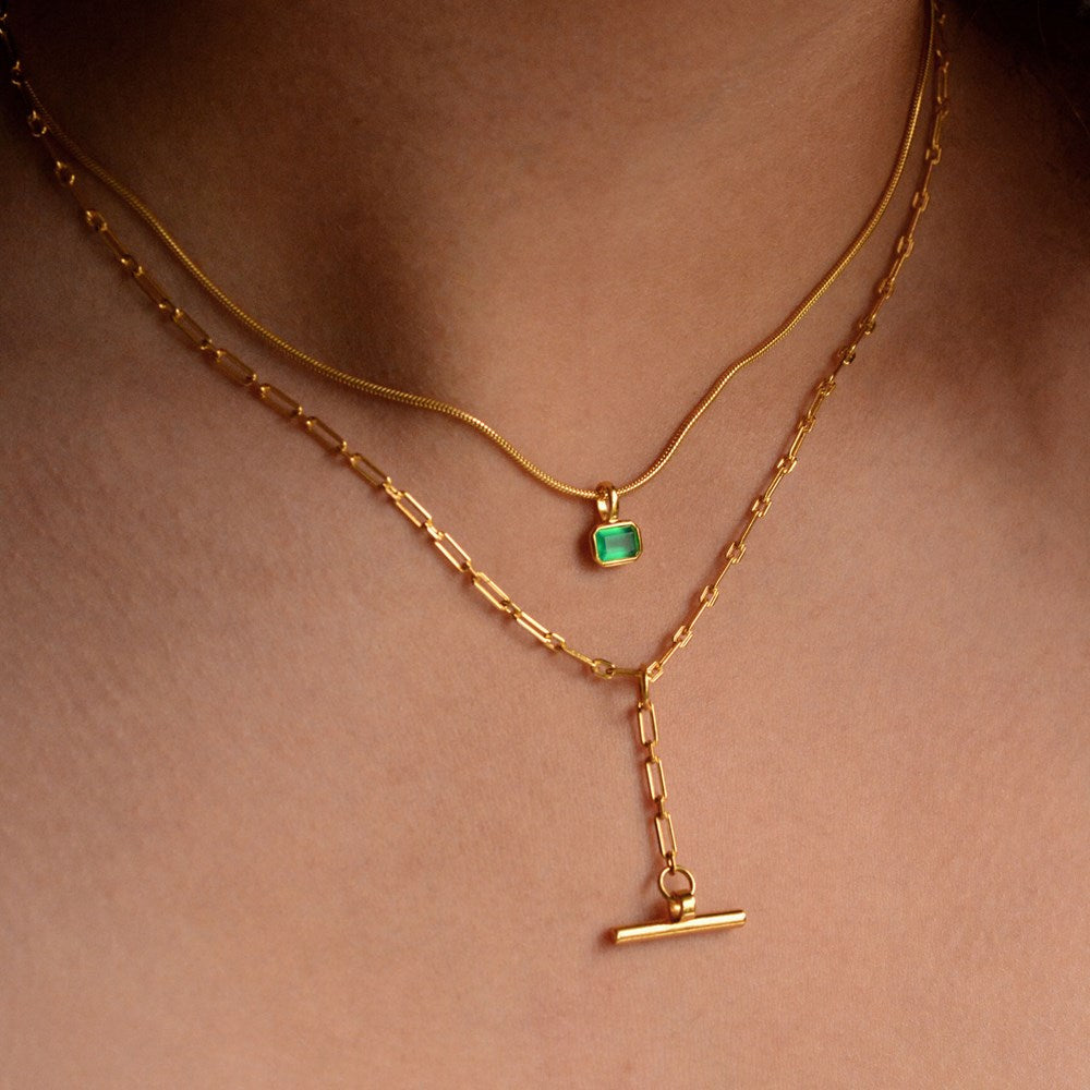 Gemme Snake Chain Necklace - Green Onyx