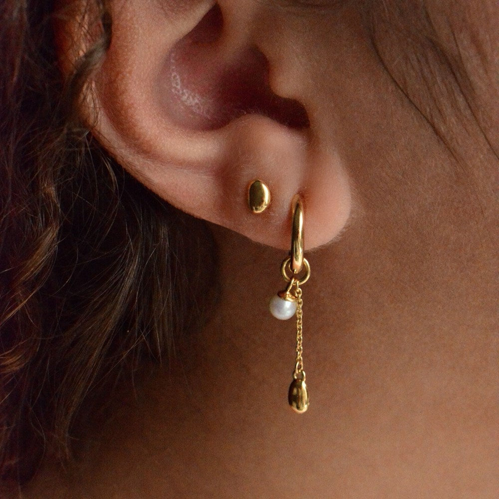 Lou Pearl Charm Huggie Earrings