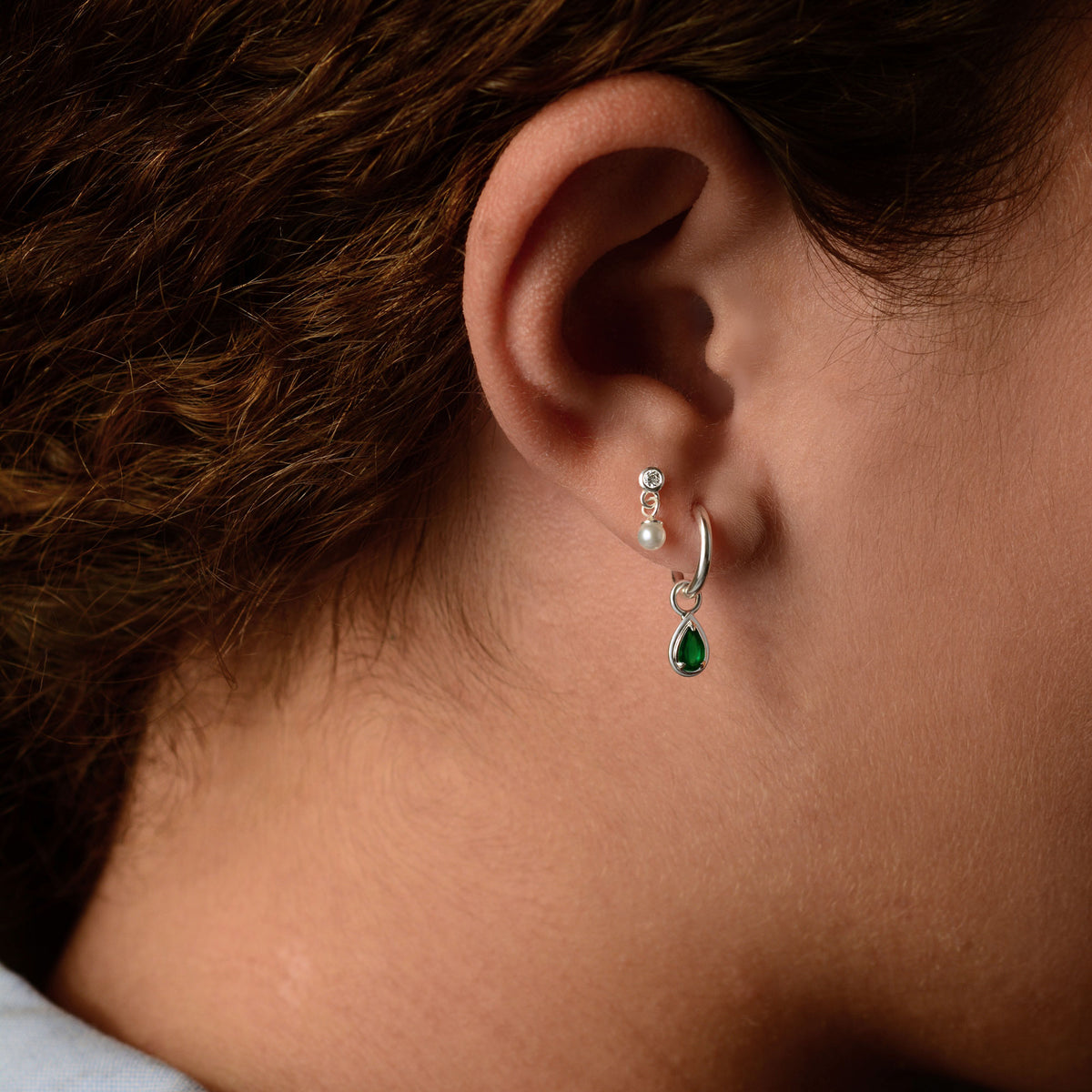 Reverie Charm Hoop Earrings - Green Onyx