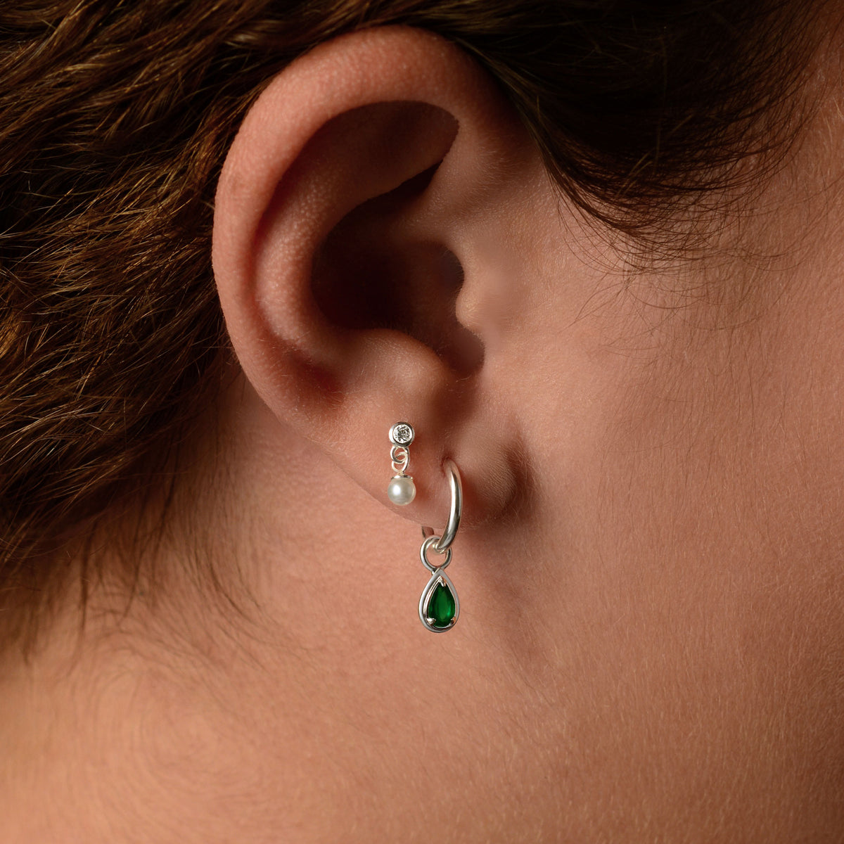 Reverie Charm Hoop Earrings - Green Onyx