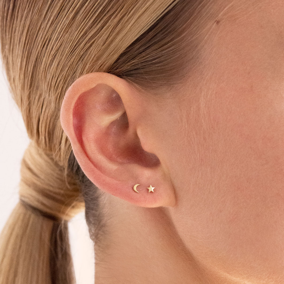 Micro Star & Moon Stud Earrings - 9k