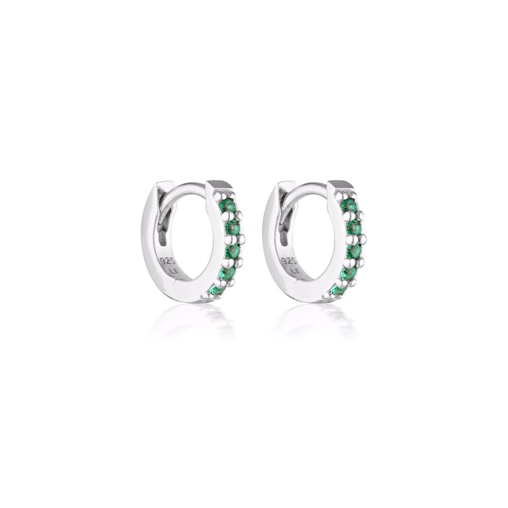 Mini Alpha Huggie Earrings - Green Onyx