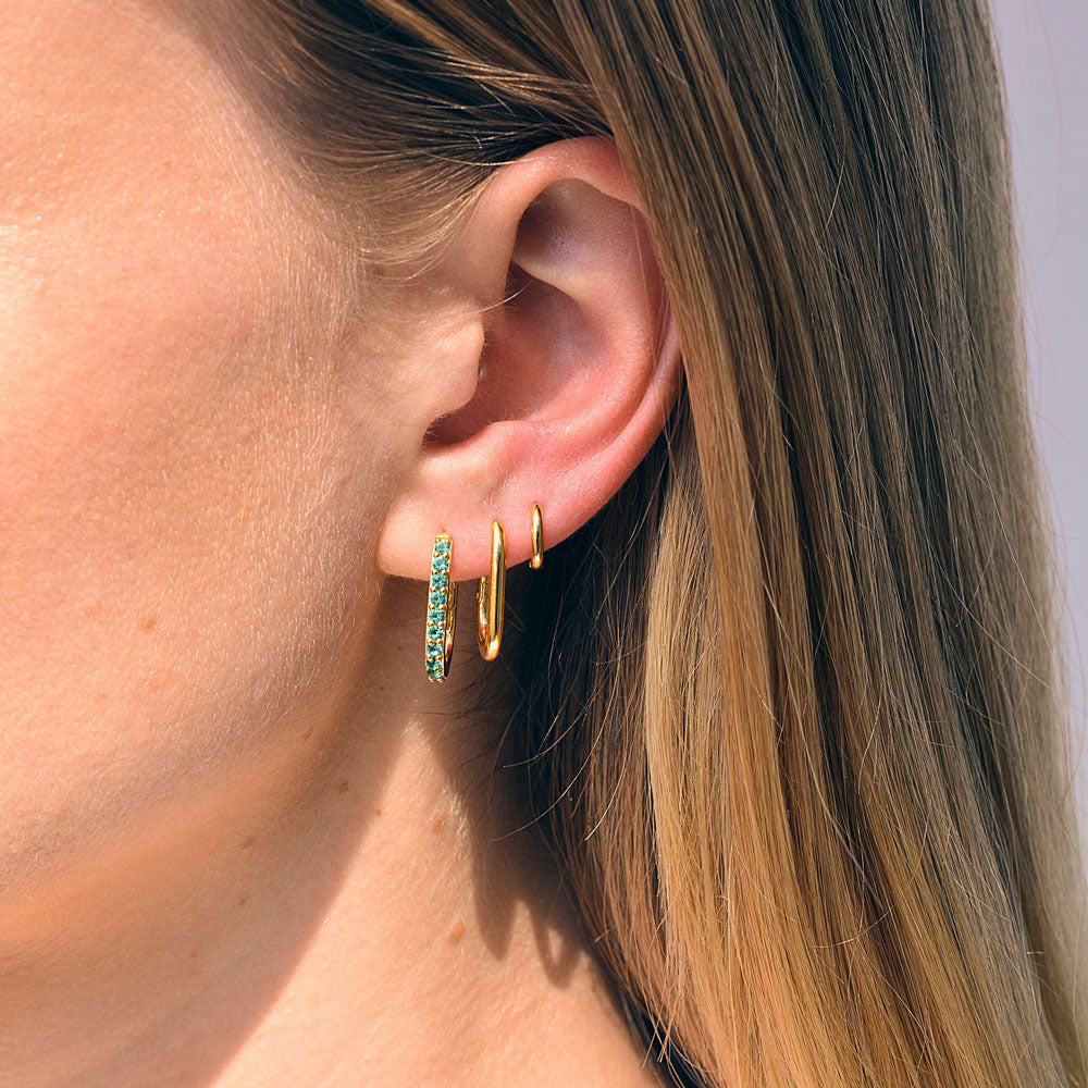 Oval Stone Hoop Earrings - Green Onyx