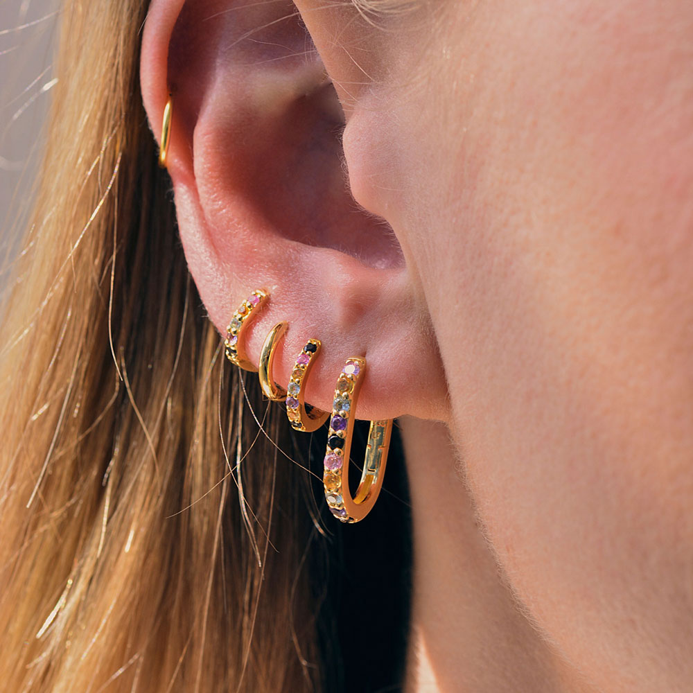Mini Alpha Huggie Earrings - Rainbow Gemstones