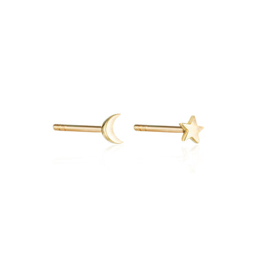 Micro Star & Moon Stud Earrings - 9k