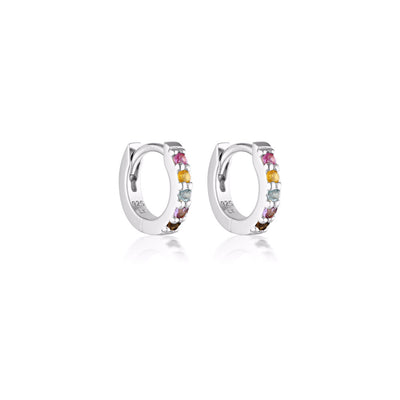 Mini Alpha Huggie Earrings - Rainbow Gemstones