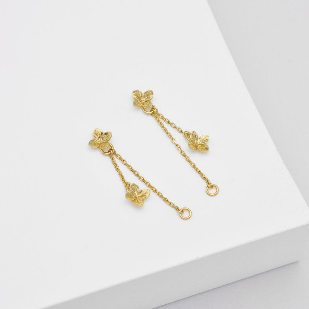 Hydrangea Chain Drop Earrings Gold Front