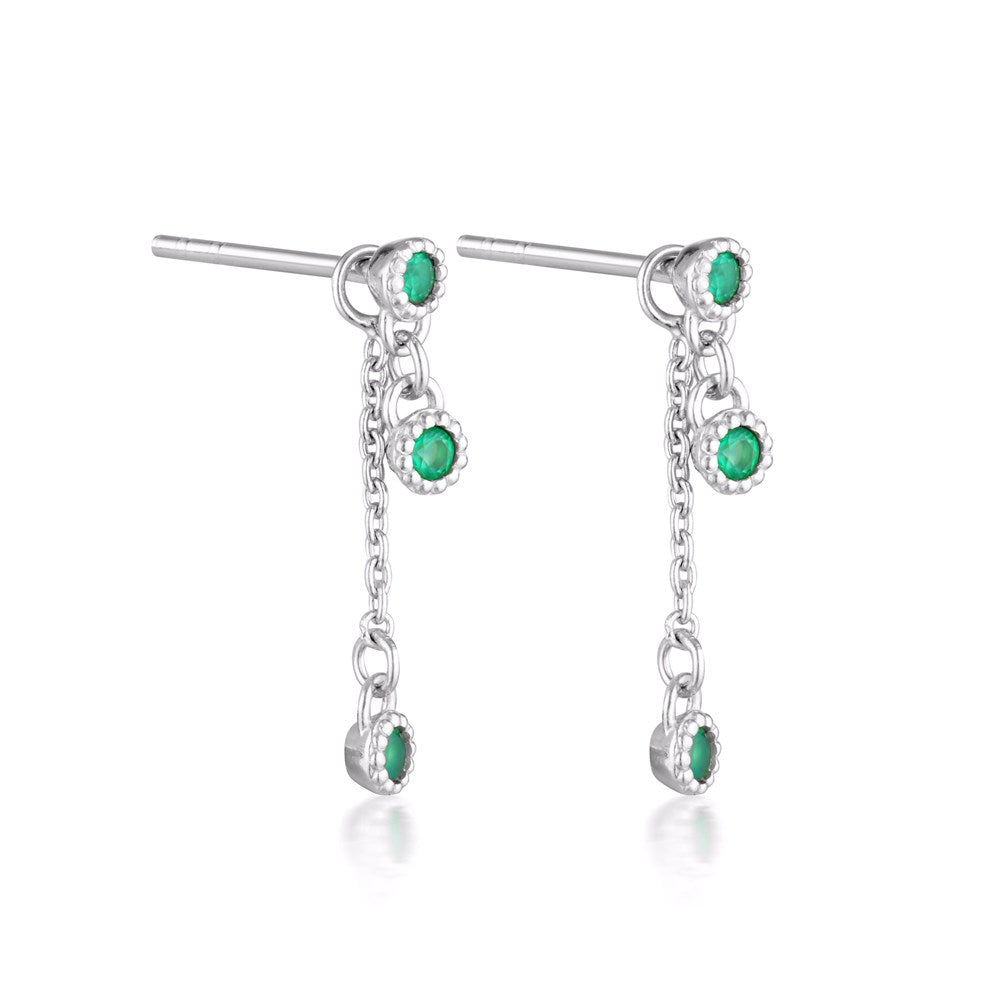 Meteor Chain Stud Earrings - Green Onyx