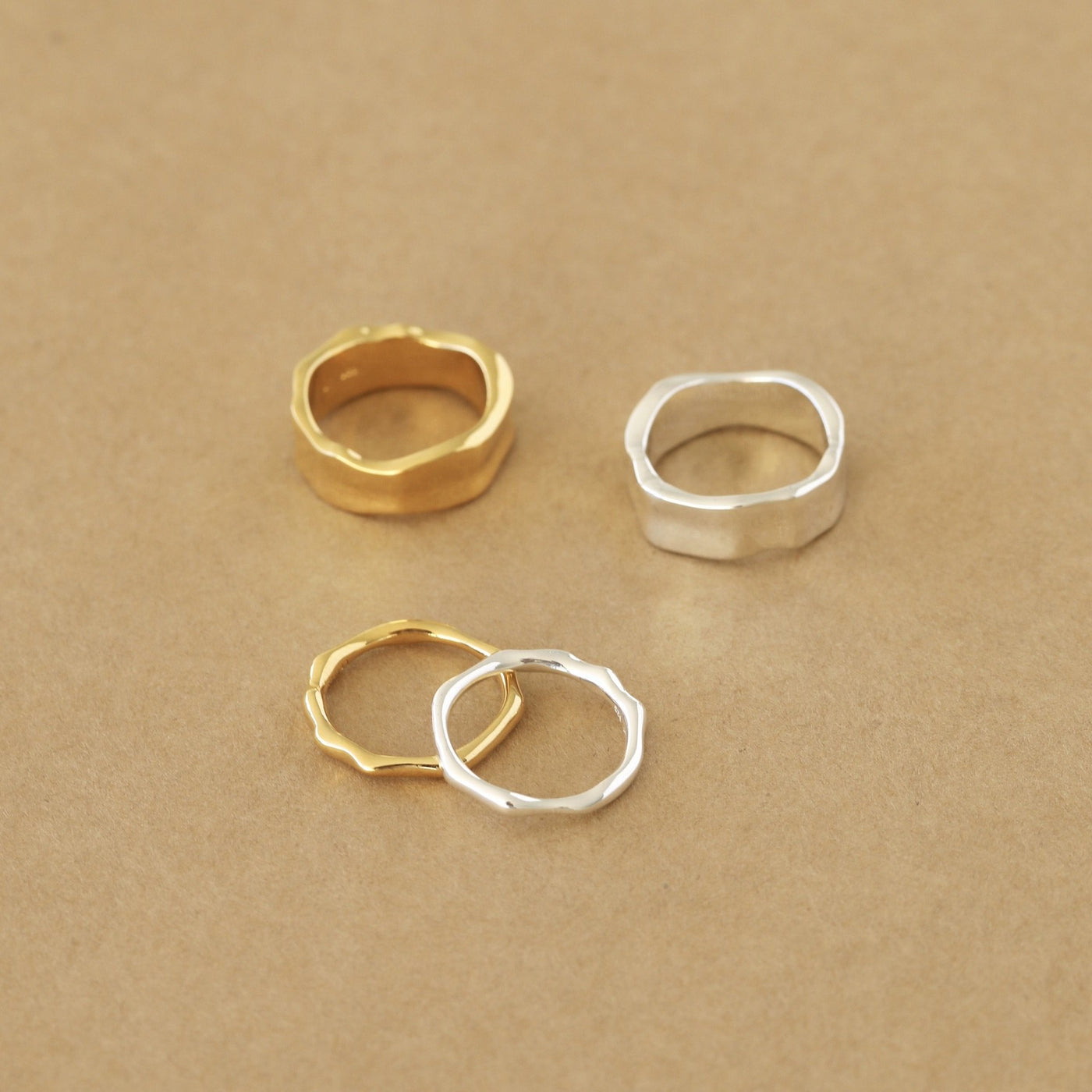 Organica Thin Ring Silver Gold Flat Lay