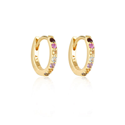 Alpha Huggie Earrings - Rainbow Gemstones